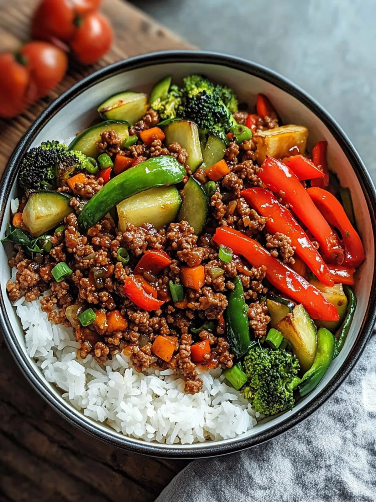 Spicy Ground Beef Stir-Fry Bowl with Garlic Veggies in 30 Minutes 2 Spicy Ground Beef Stir-Fry Bowl with Garlic Veggies & Steamy Rice
