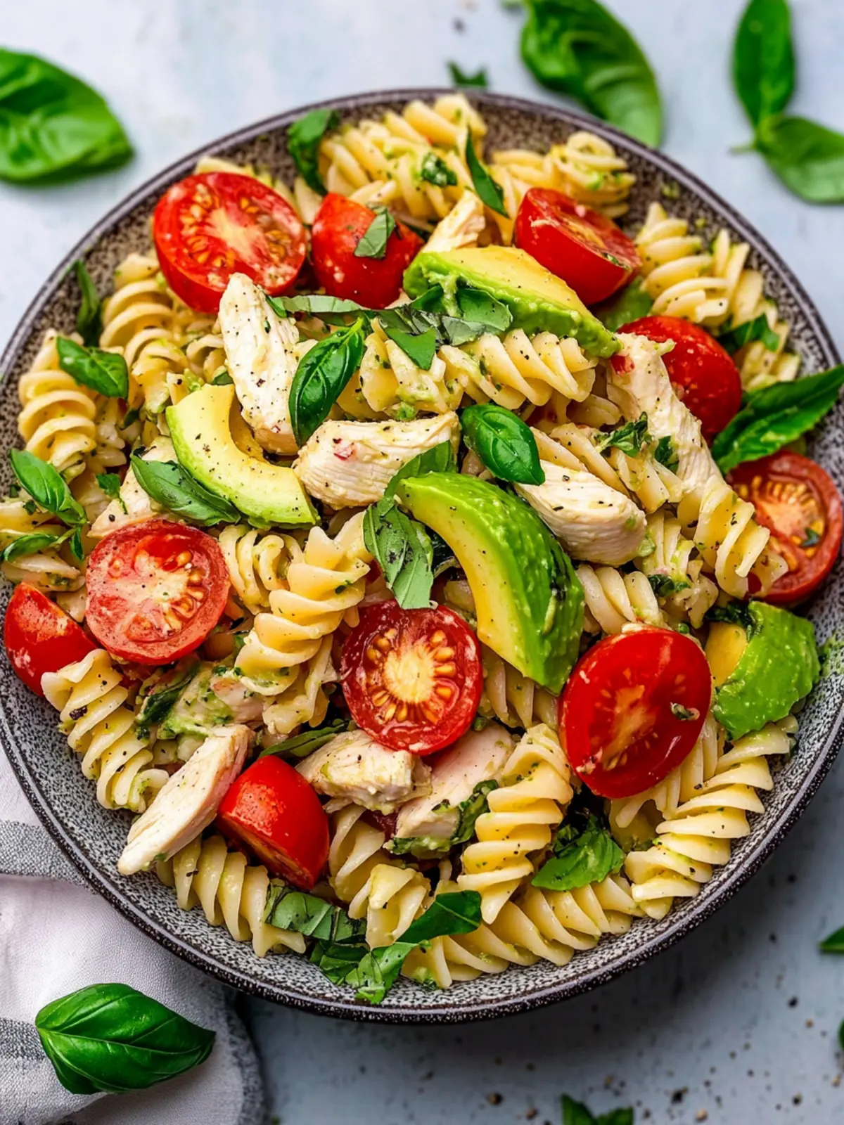 Zesty Healthy Chicken Pasta Salad with Avocado and Basil Bliss 4 Healthy Chicken Pasta Salad with Avocado, Tomato, and Basil