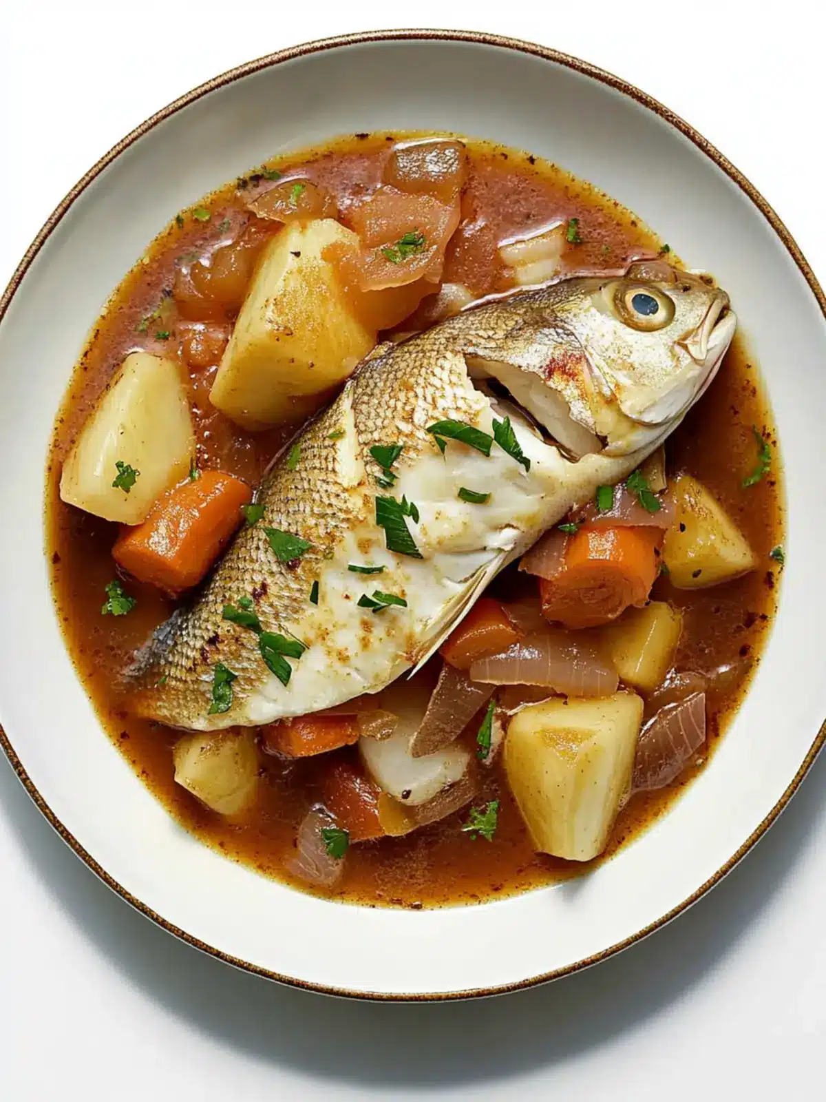 Savory Braised Fish Pot-Roast-Style with Colorful Veggies 3 Braised Fish, Pot-Roast-Style