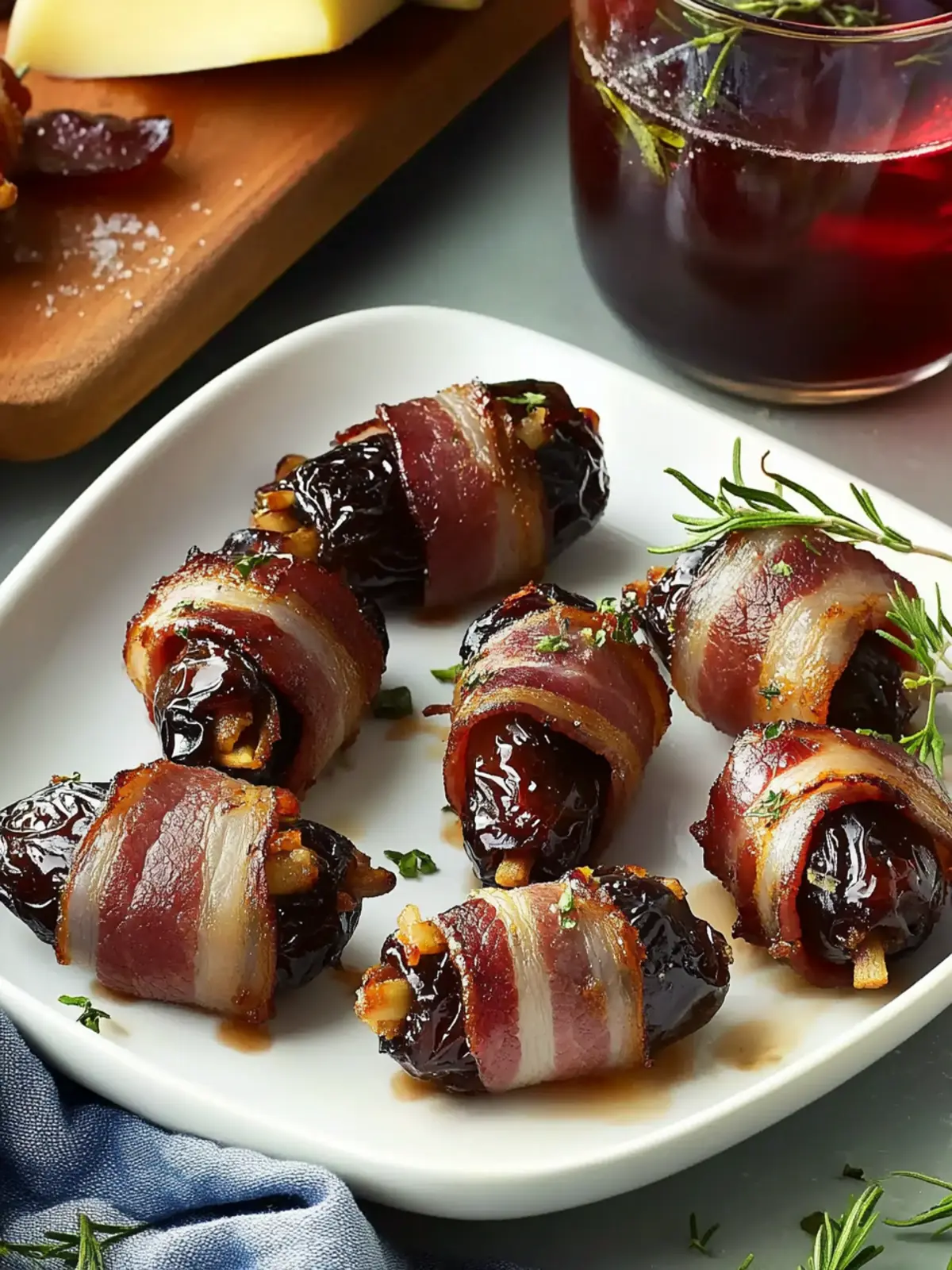 Bacon-Wrapped Dates Stuffed with Manchego: Perfect New Year Appetizers 3 Dates Wrapped in Bacon & Stuffed with Manchego- New Year appetizers