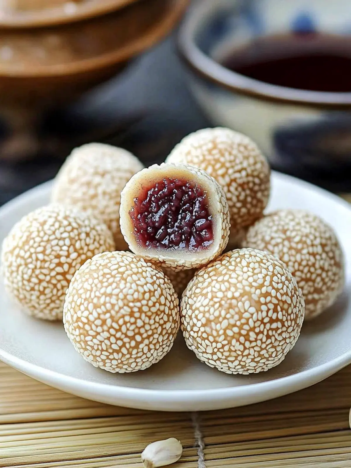 Crispy Golden Sesame Balls Filled with Sweet Red Bean Paste Delight for Lunar New Year 4 Crispy Golden Sesame Balls Filled with Sweet Red Bean Paste- Lunar New Year dessert ideas