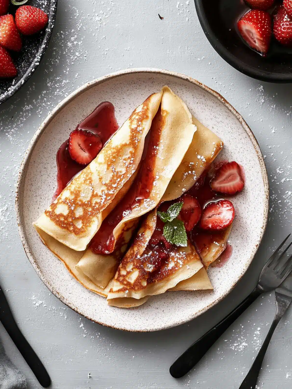 Delicious Strawberry Crepes with Cream: Café Vibes at Home 2 Strawberry Crepes