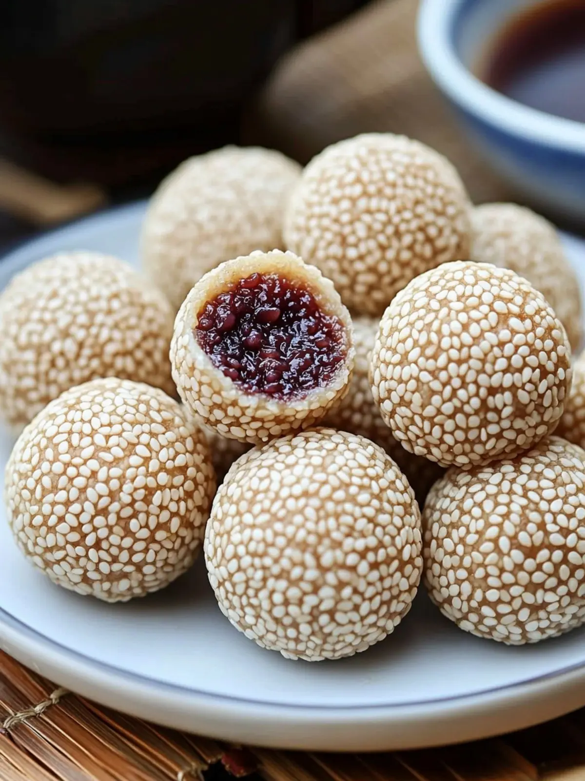 Crispy Golden Sesame Balls Filled with Sweet Red Bean Paste Delight for Lunar New Year 3 Crispy Golden Sesame Balls Filled with Sweet Red Bean Paste- Lunar New Year dessert ideas