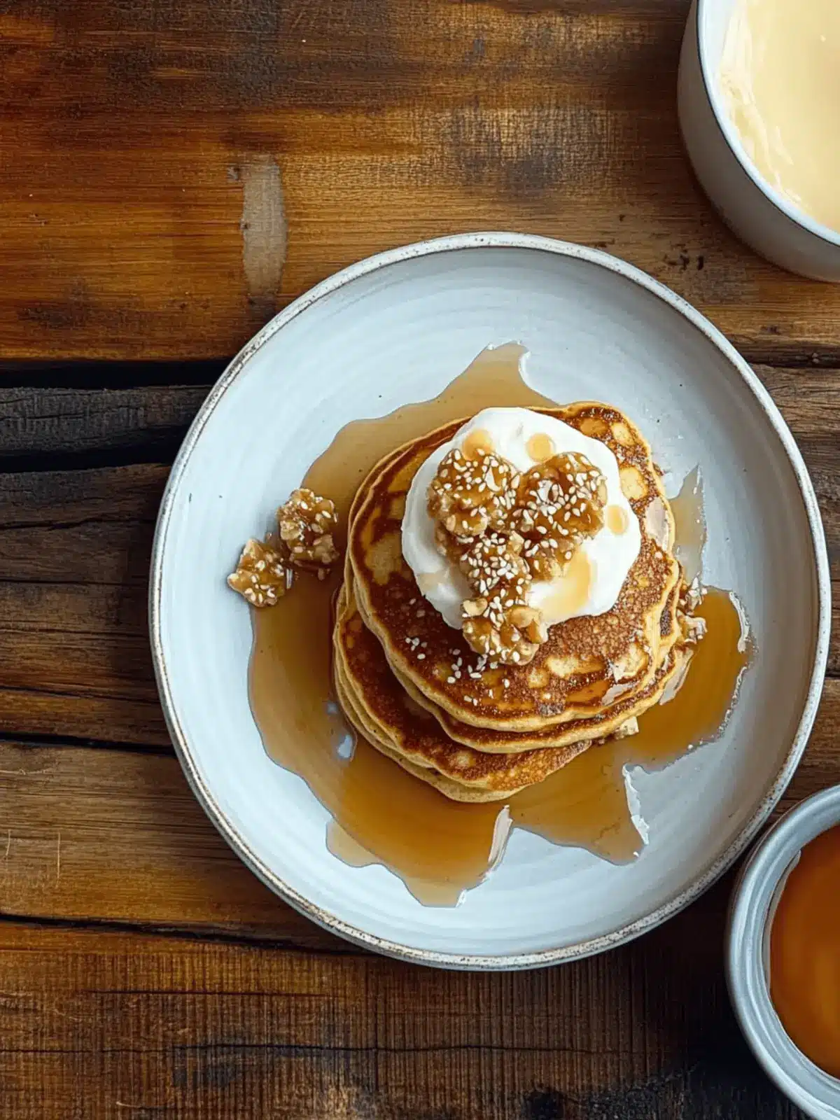 Pancakes with Maple Brown Butter Apples and Sesame Praline Bliss 3 Pancakes with maple brown butter apples and sesame praline