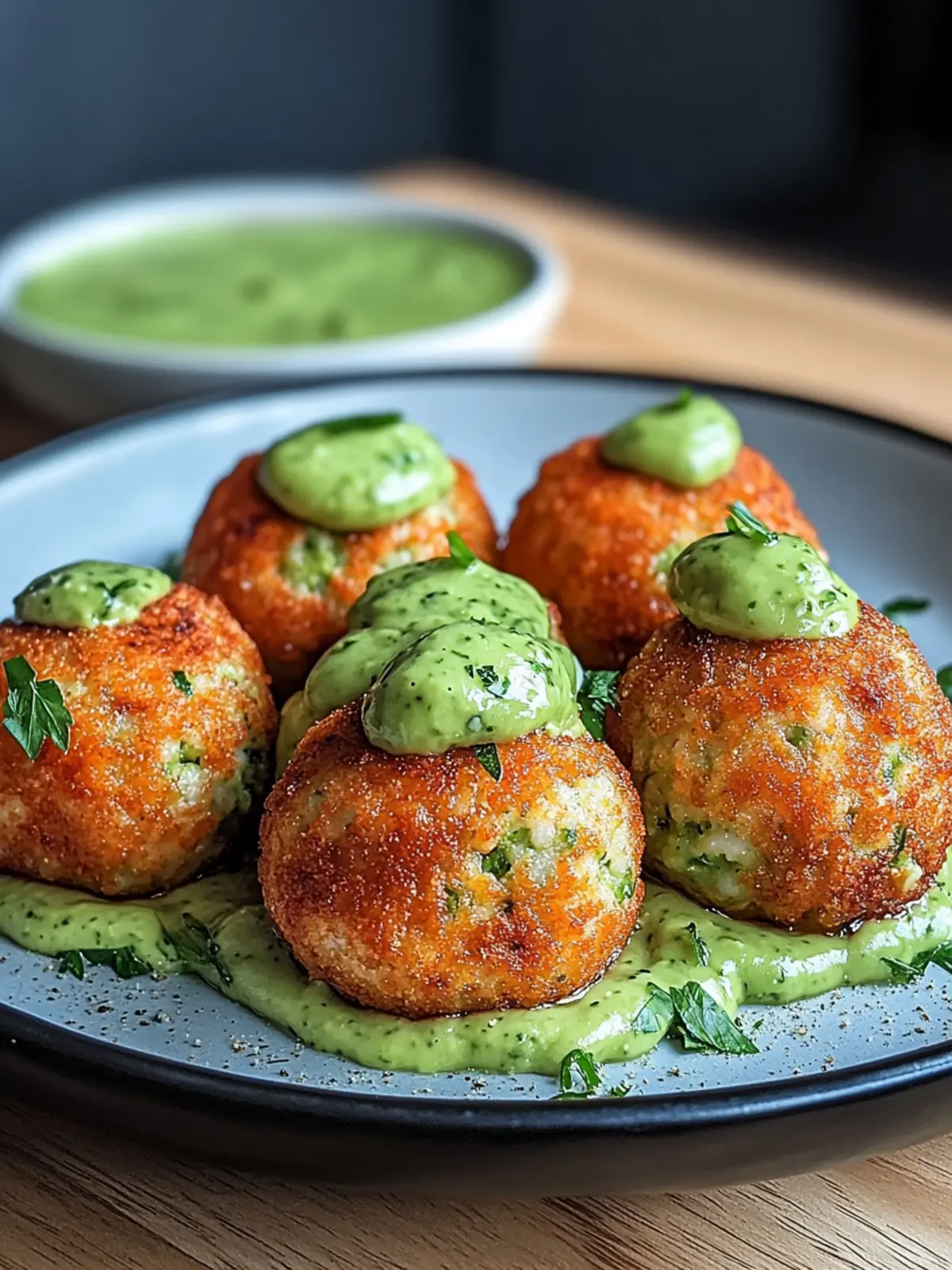 Savory Salmon Balls with Creamy Avocado Sauce Delight 4 Salmon Balls with Creamy Avocado Sauce
