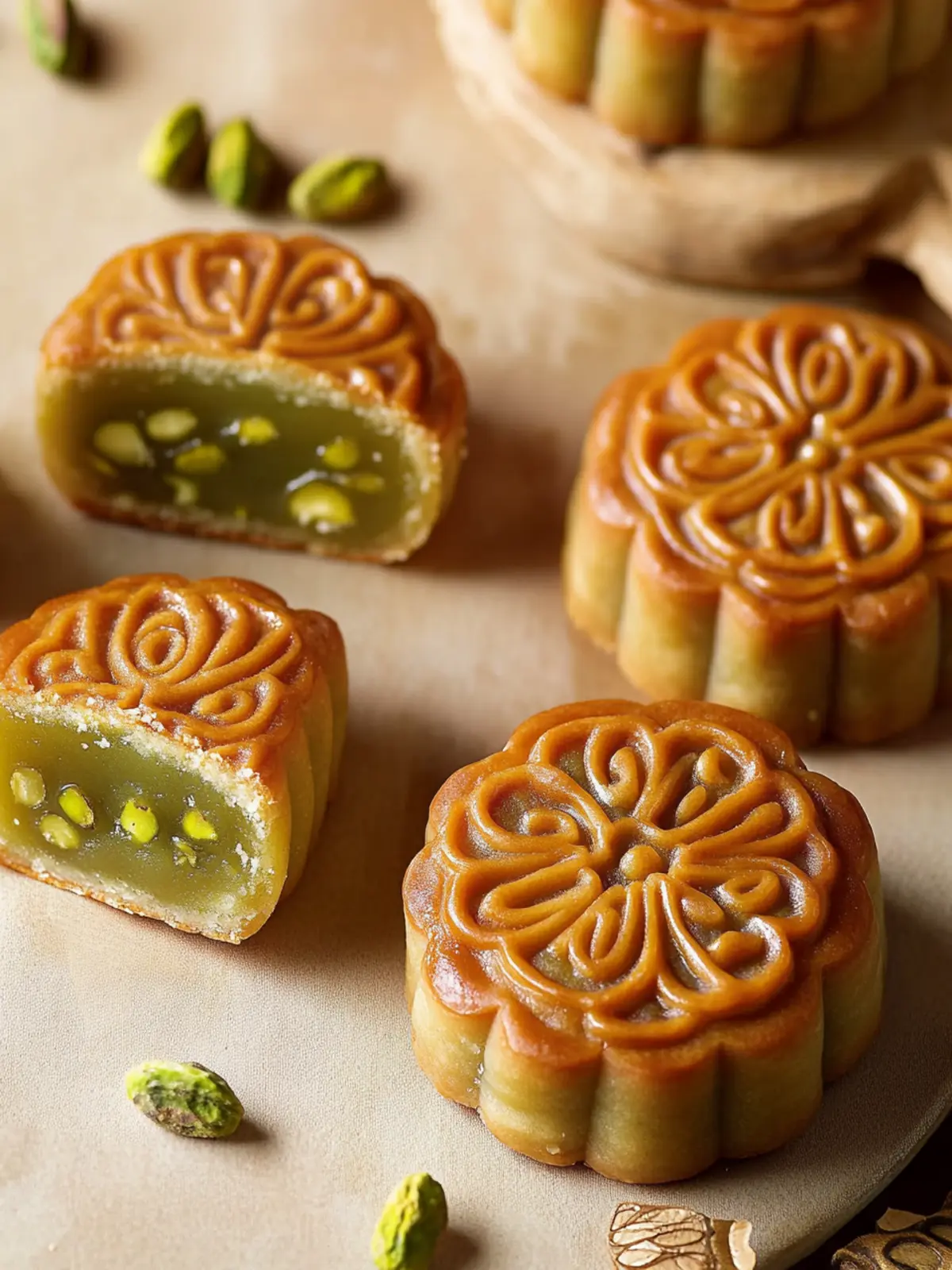 Delicious Honey Pistachio Mooncakes for Lunar New Year Joy 2 Honey Pistachio Mooncakes- Lunar New Year desserts