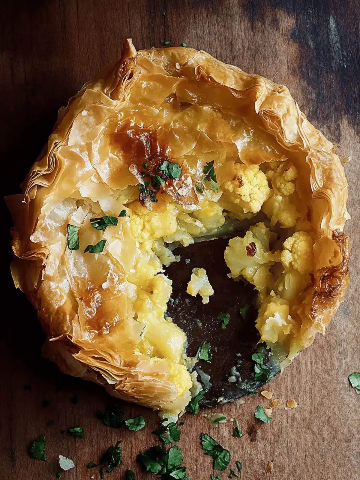 Cheesy Curried Cauliflower Filo Pie for Cozy Nights 4 Curried cauliflower and cheese filo pie