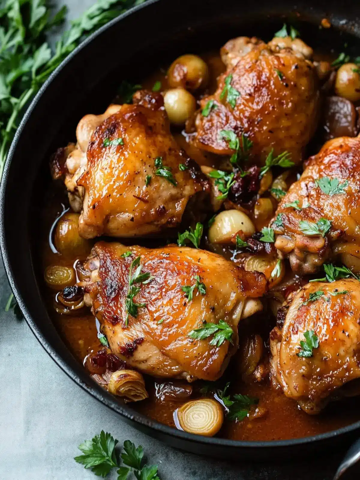 Savory Chicken Thighs with Shallots in Red Wine Vinegar Bliss 4 Chicken Thighs with Shallots in Red Wine Vinegar