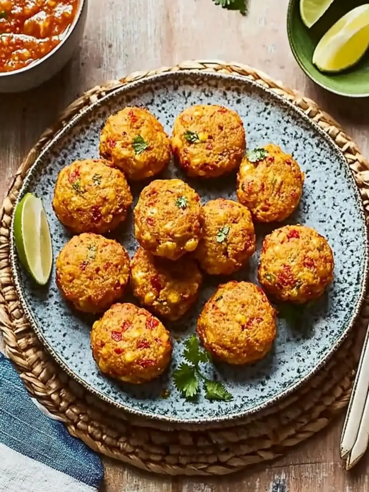 Crispy Mauritian Chilli Cakes (Gato Pima) with Tangy Chutney 3 Mauritian chilli cakes (gato pima) with tomato chilli chutney