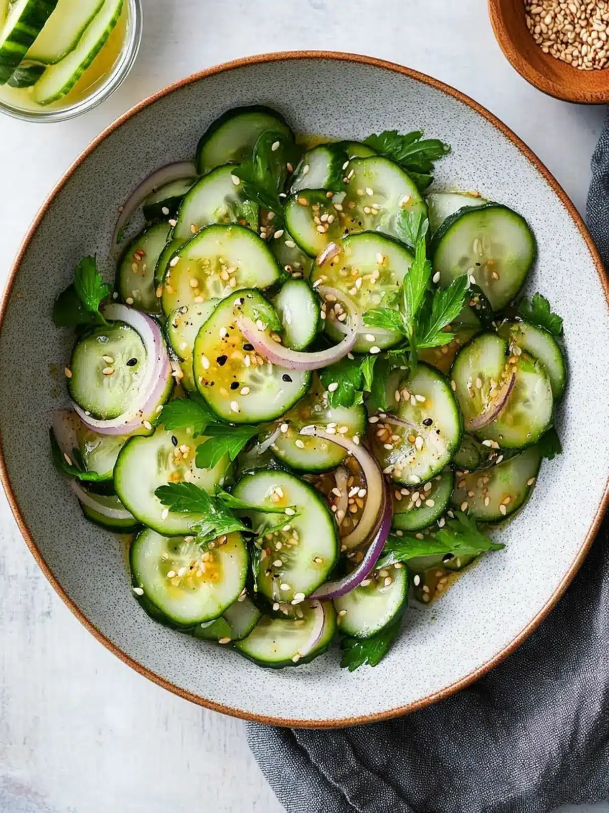 Sesame Cucumber Salad with Pickled Mustard Seeds Bliss 3 Sesame Cucumber Salad with Pickled Mustard Seeds