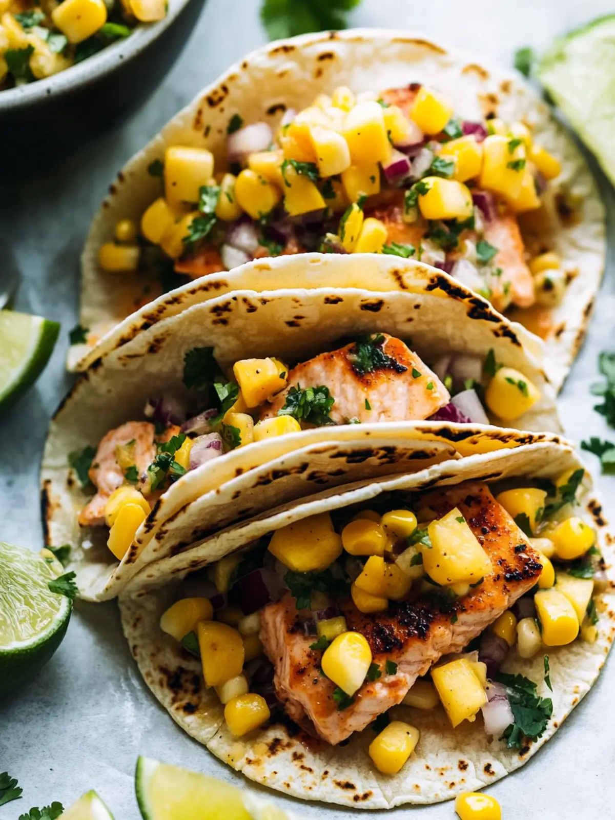 Savory Salmon Tacos with Mango Corn Salsa for Quick Dinners 3 Salmon Tacos with Mango Corn Salsa