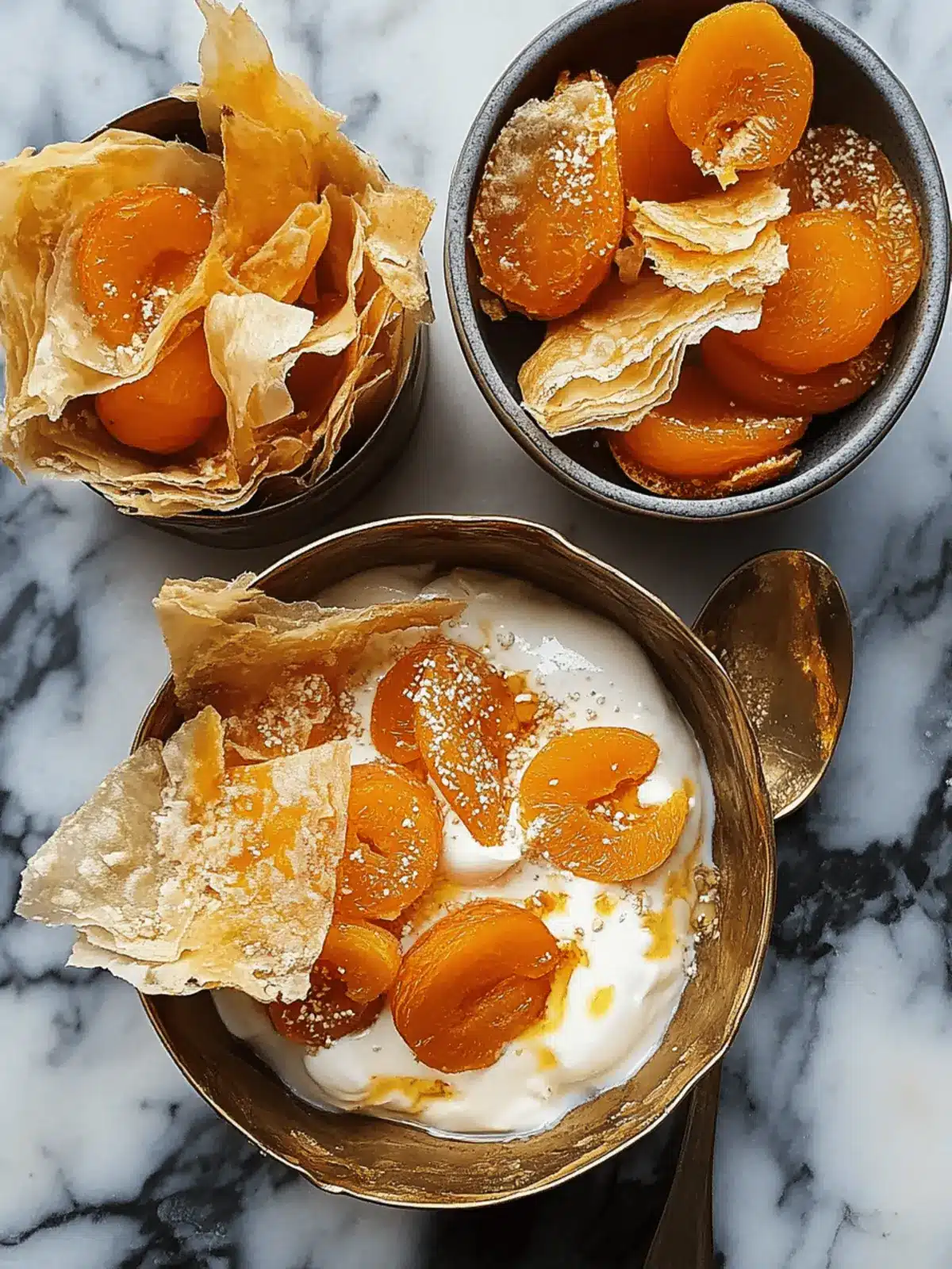 Yoghurt Cream with Sticky Apricots and Crispy Filo Magic 4 Yoghurt cream with sticky apricots and filo wafer