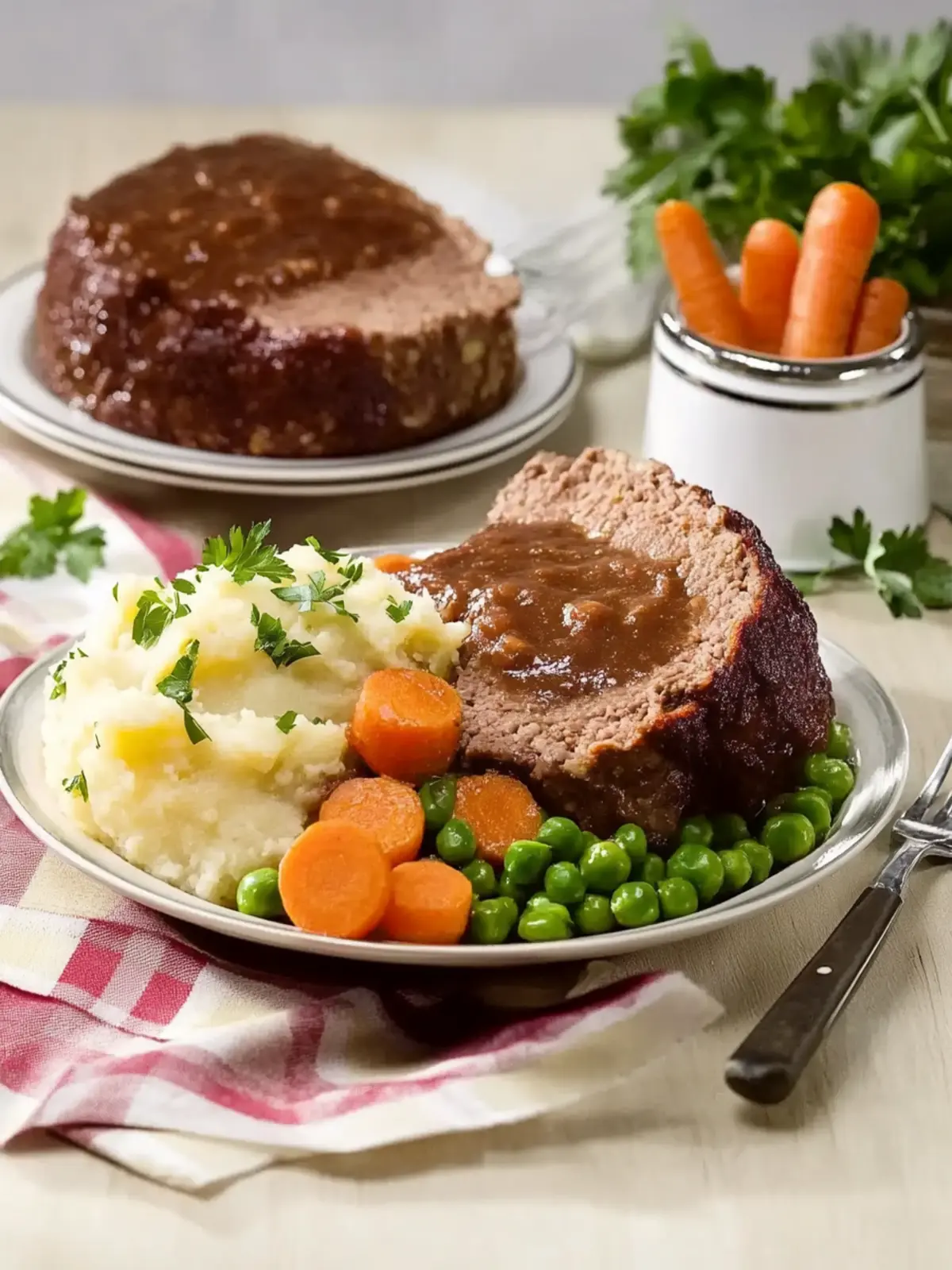 Savory Meatloaf with Peas, Carrots, and Creamy Mashed Potatoes 2 Meatloaf with peas and carrots and mashed potatoes