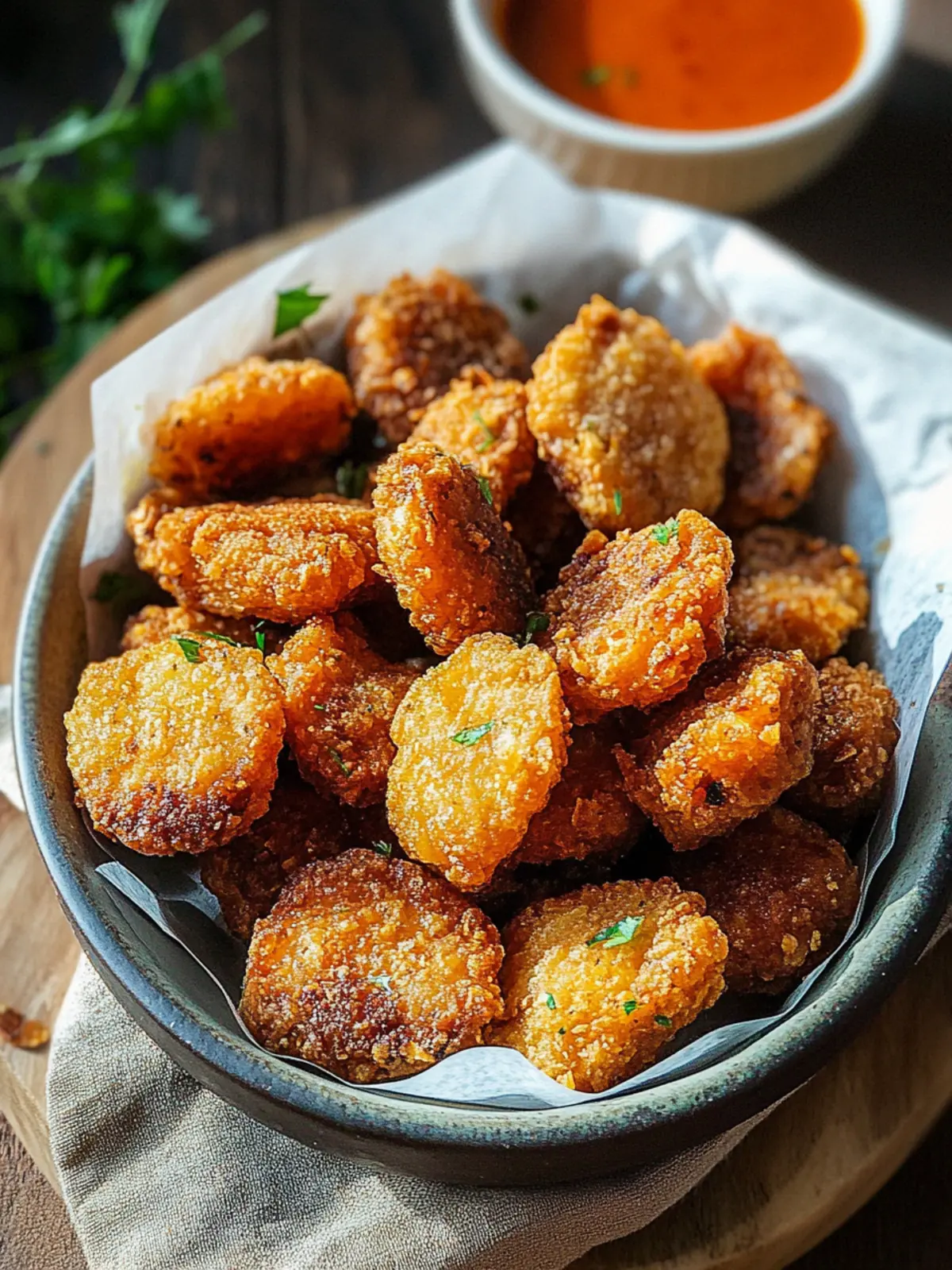 Crispy Fried King Oyster Mushroom Bites Vegan Snack Delight 3 Fried King Oyster Mushroom Bites (Vegan)