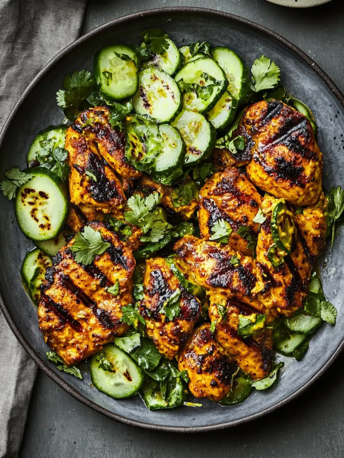 Grilled Curry Chicken with Smashed Cucumber Salad Bliss 4 Grilled Curry Chicken with Smashed Cucumber Salad