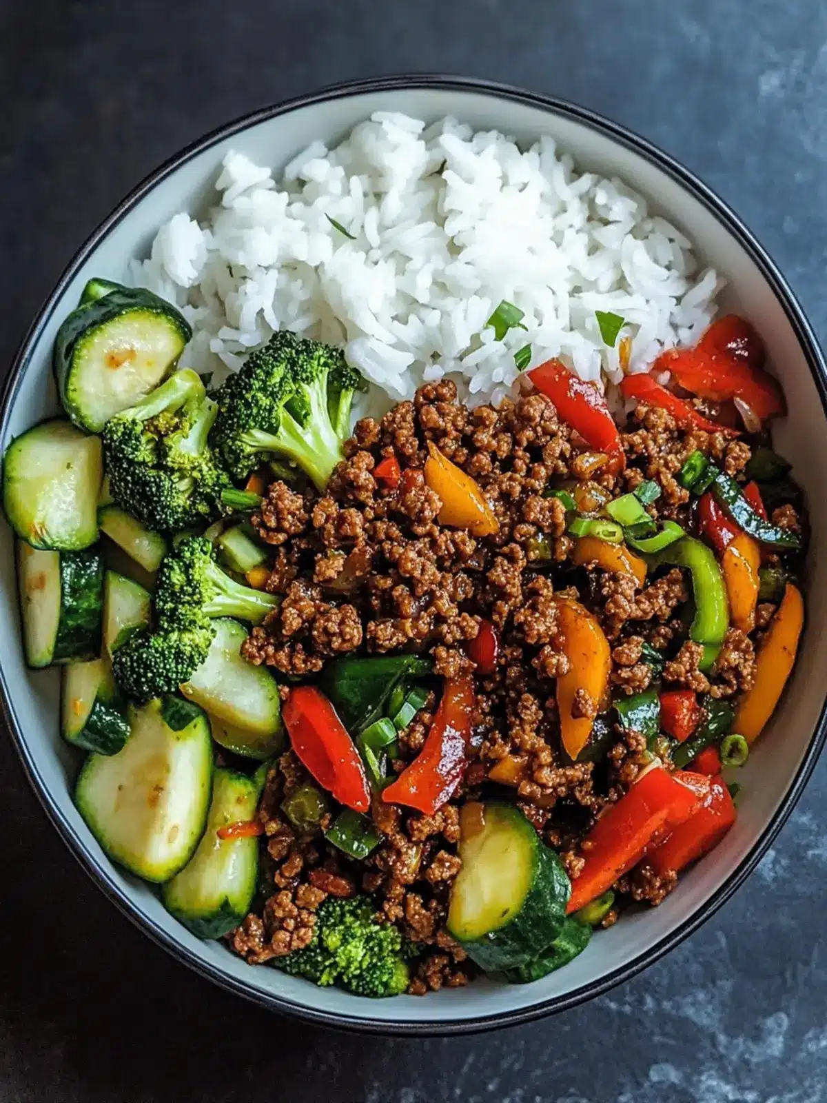 Spicy Ground Beef Stir-Fry Bowl with Garlic Veggies in 30 Minutes 4 Spicy Ground Beef Stir-Fry Bowl with Garlic Veggies & Steamy Rice