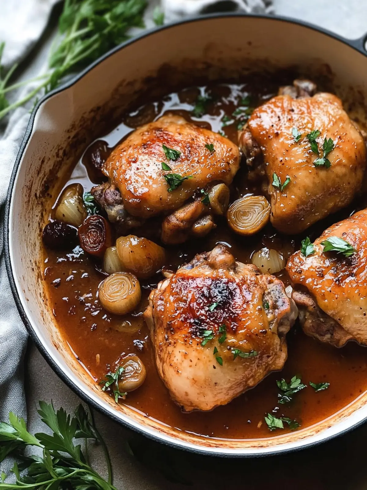 Savory Chicken Thighs with Shallots in Red Wine Vinegar Bliss 3 Chicken Thighs with Shallots in Red Wine Vinegar