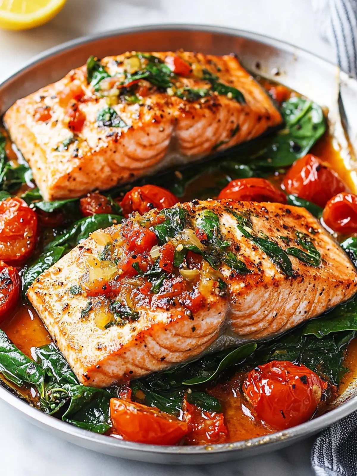Quick Tuscan Garlic Salmon with Spinach and Tomato Delight 4 Tuscan Garlic Salmon with Spinach and Tomato
