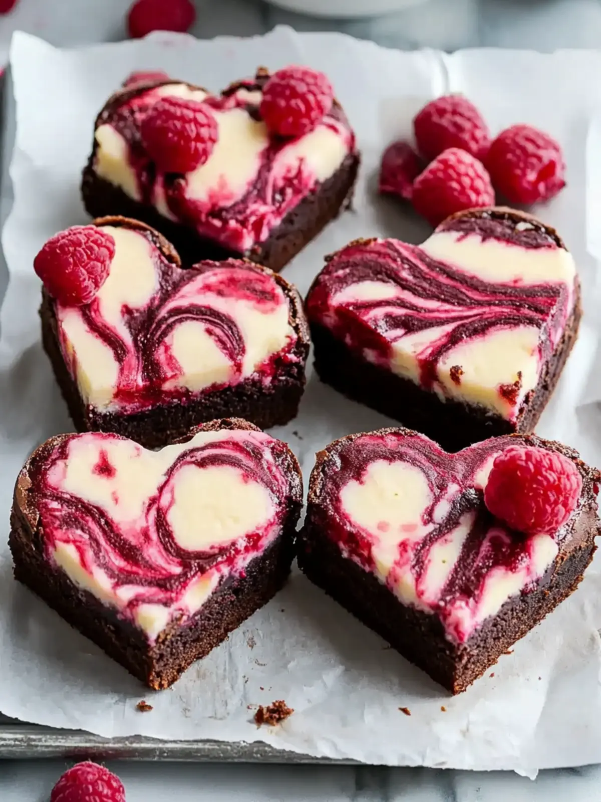 Delicious Heart-Shaped Brownies with Raspberry Swirl & Cheesecake 2 Heart Shaped Brownies (with Raspberry Swirl and Cheesecake Topping)