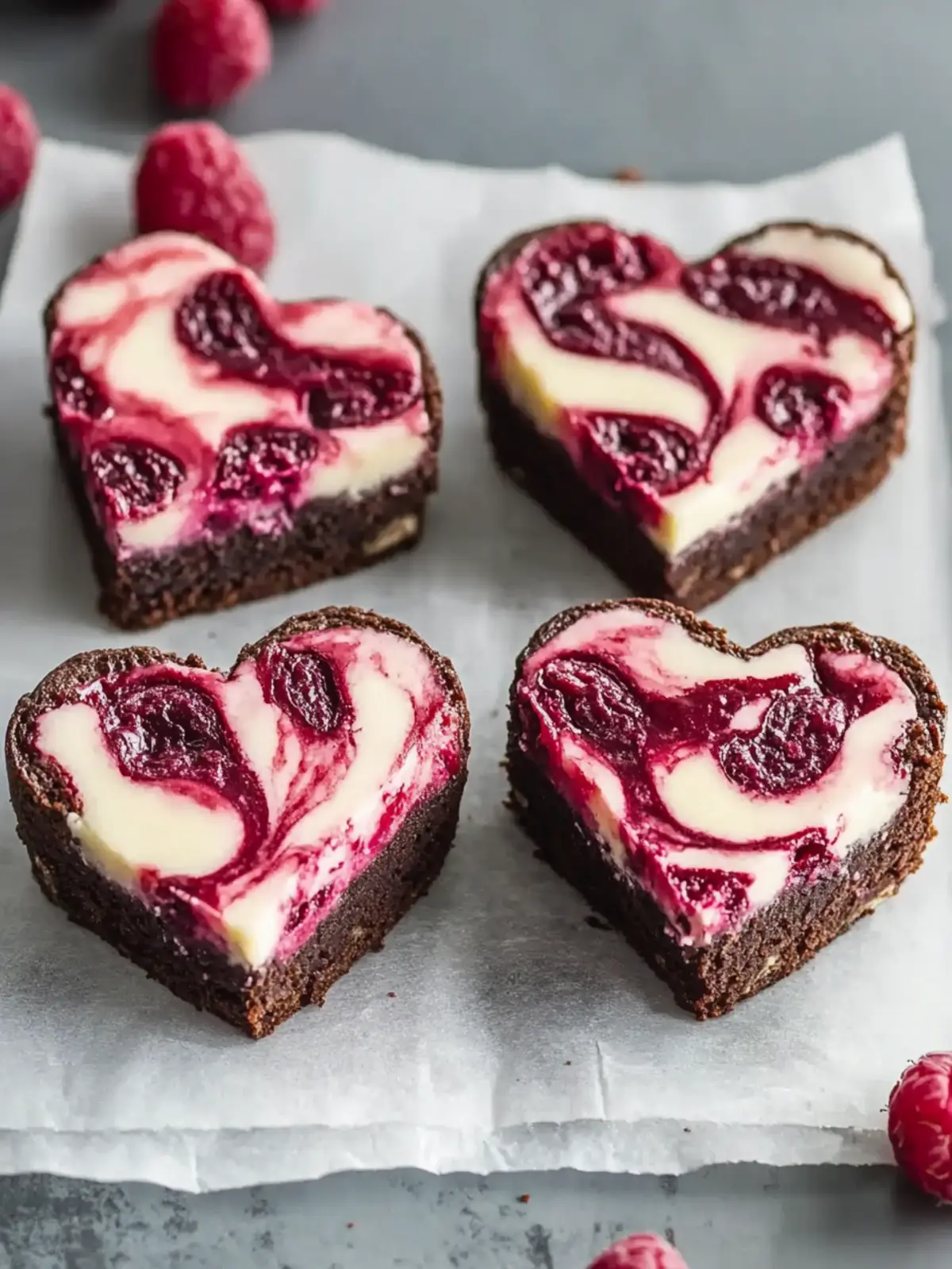 Delicious Heart-Shaped Brownies with Raspberry Swirl & Cheesecake 4 Heart Shaped Brownies (with Raspberry Swirl and Cheesecake Topping)