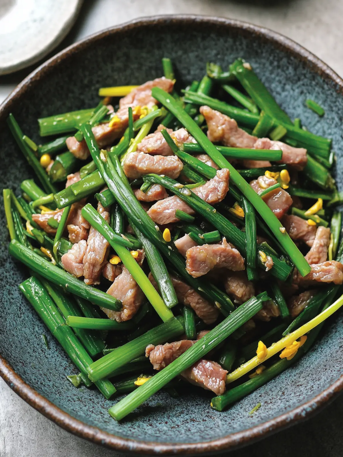Flowering Chives and Pork Slivers: Quick Spring Comfort Dish 2 Flowering Chives and Pork Slivers (éèè±çèä¸ | JiÇ Cà i HuÄ ChÇo Ròu SÄ«)