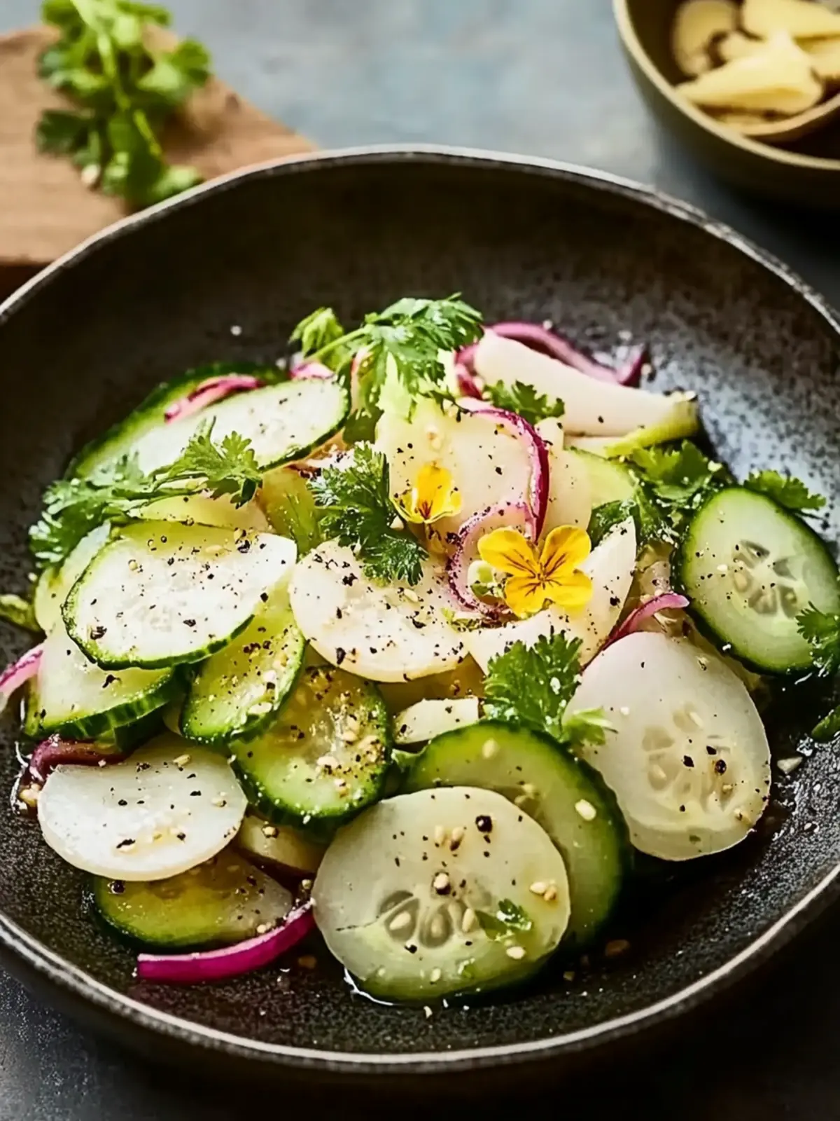 Bright and Crunchy Pickled Turnip, Cucumber and Ginger Salad 2 Pickled turnip, cucumber and ginger salad