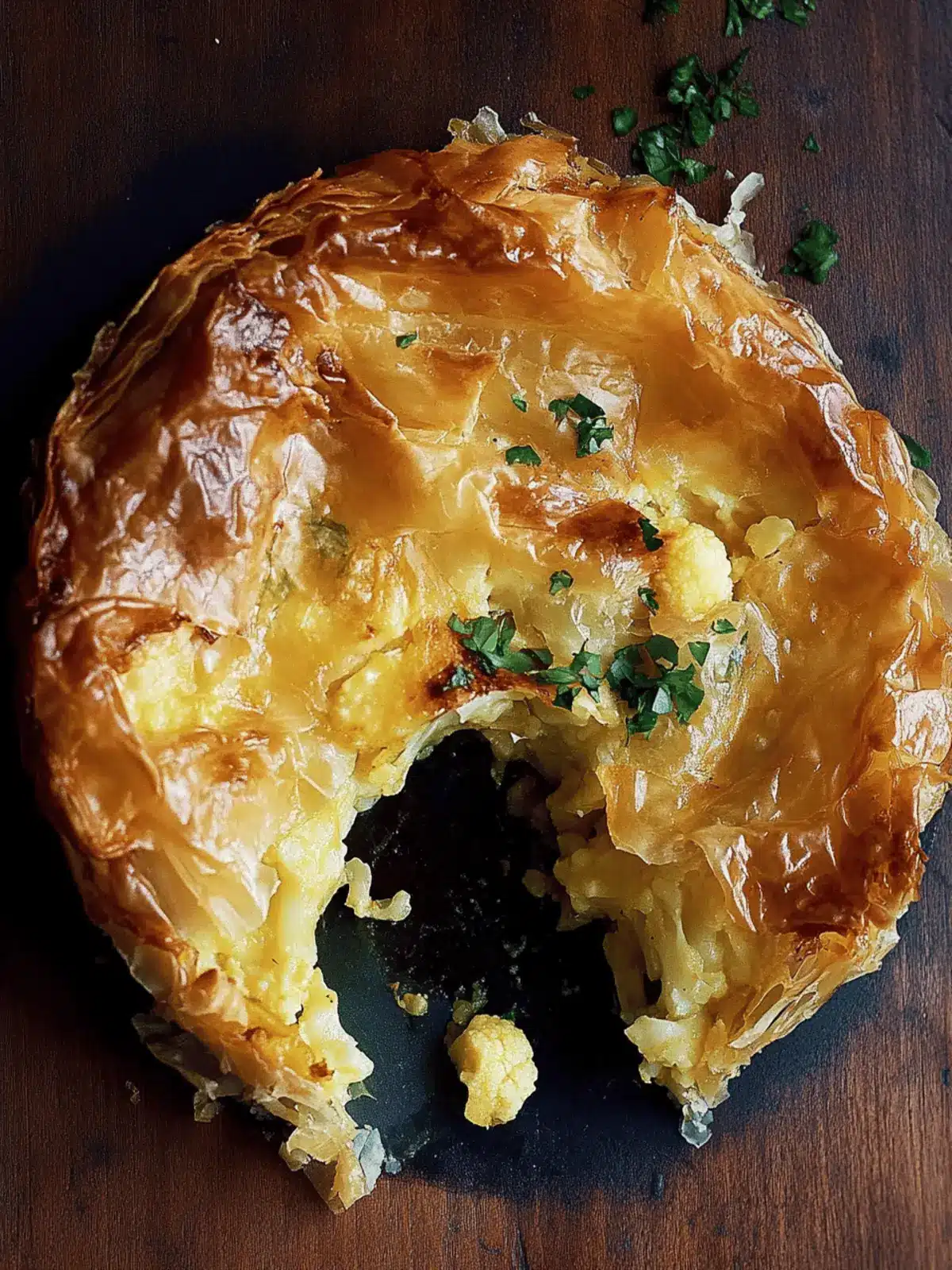 Cheesy Curried Cauliflower Filo Pie for Cozy Nights 3 Curried cauliflower and cheese filo pie