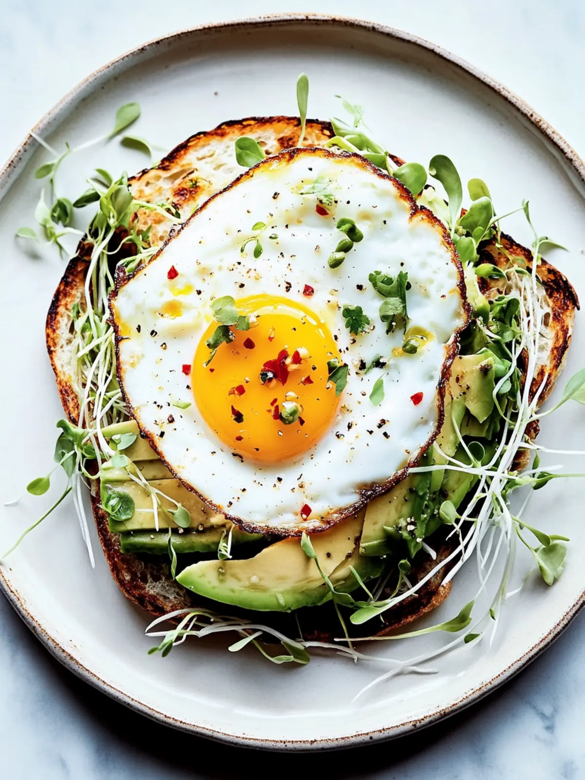 Chile-and-Olive-Oil-Fried Egg with Avocado and Sprouts Bliss 2 Chile-and-Olive-Oil-Fried Egg With Avocado and Sprouts