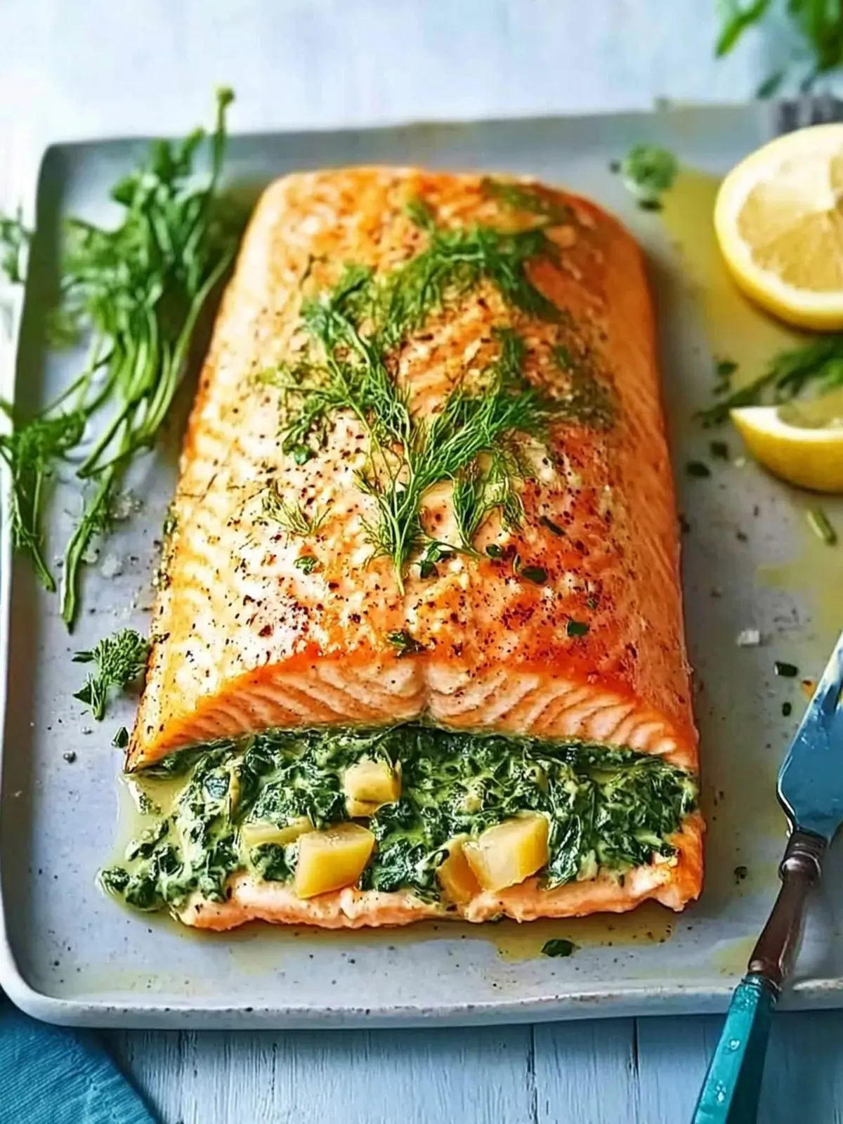 Salmon Stuffed with Creamy Spinach: A Tasty Gluten-Free Delight 4 Salmon stuffed with creamy spinach