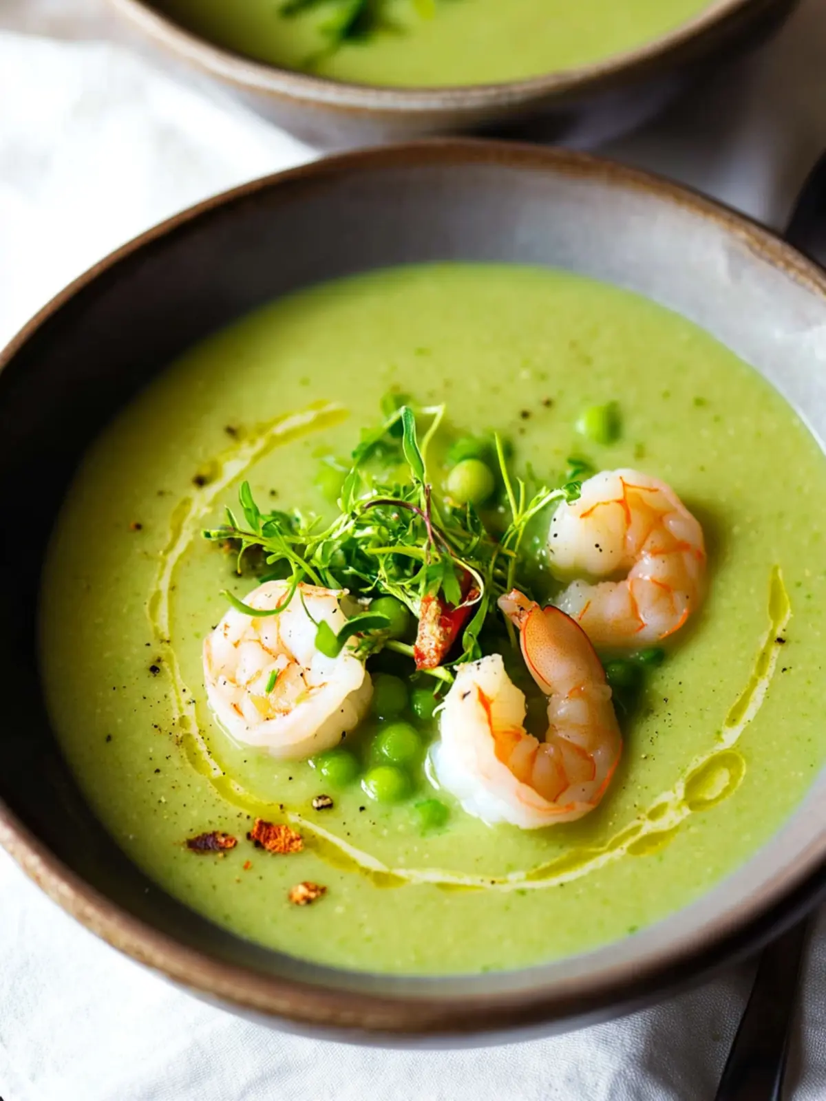 Chilled Pea Soup Recipe with Shrimp for a Refreshing Summer Bite 2 Chilled Pea Soup Recipe with Shrimp