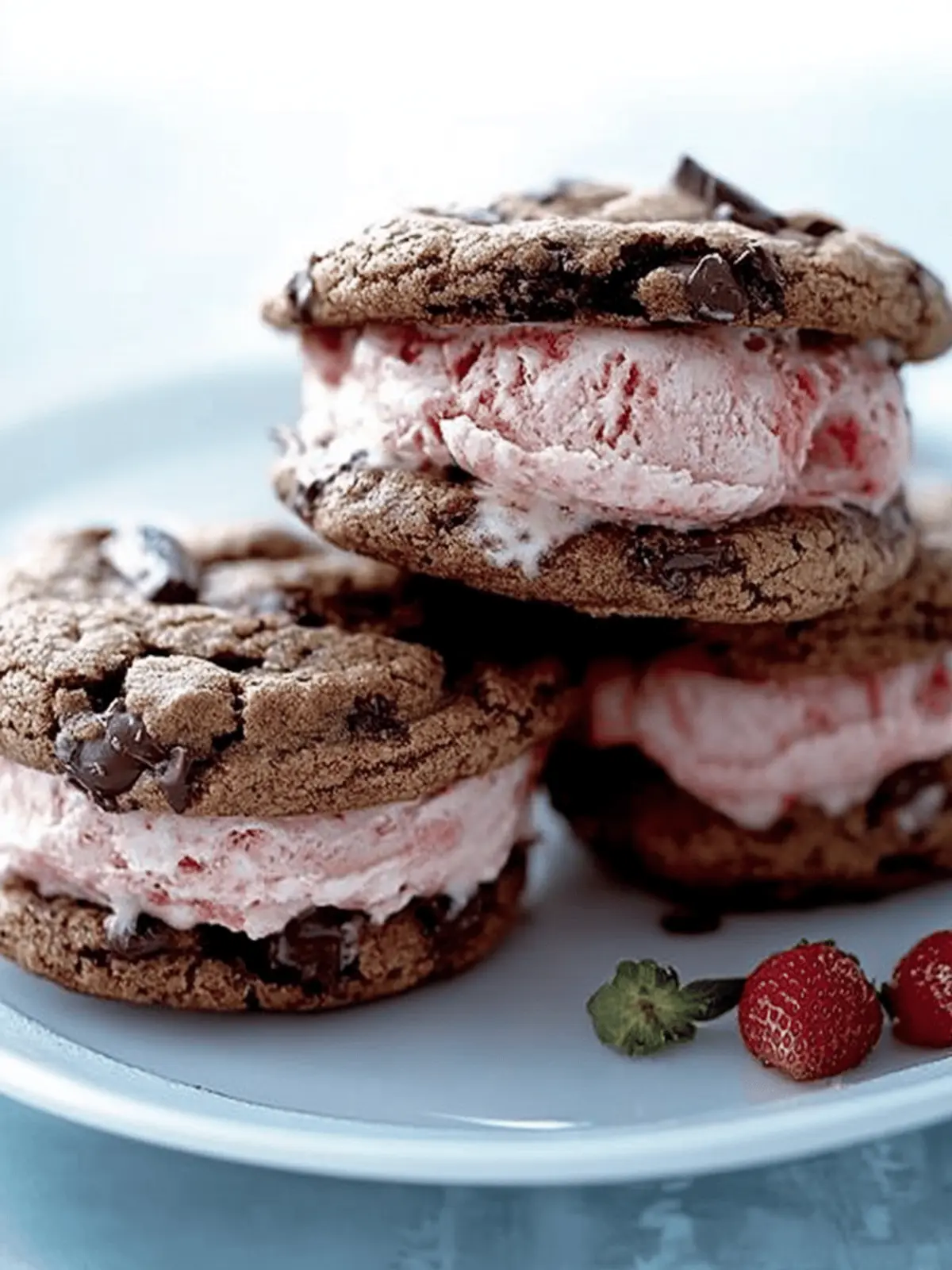 Decadent Chocolate-Chocolate Chip & Strawberry Gelato Sandwiches 2 Chocolate-Chocolate Chip Cookie and Strawberry Gelato Sandwiches