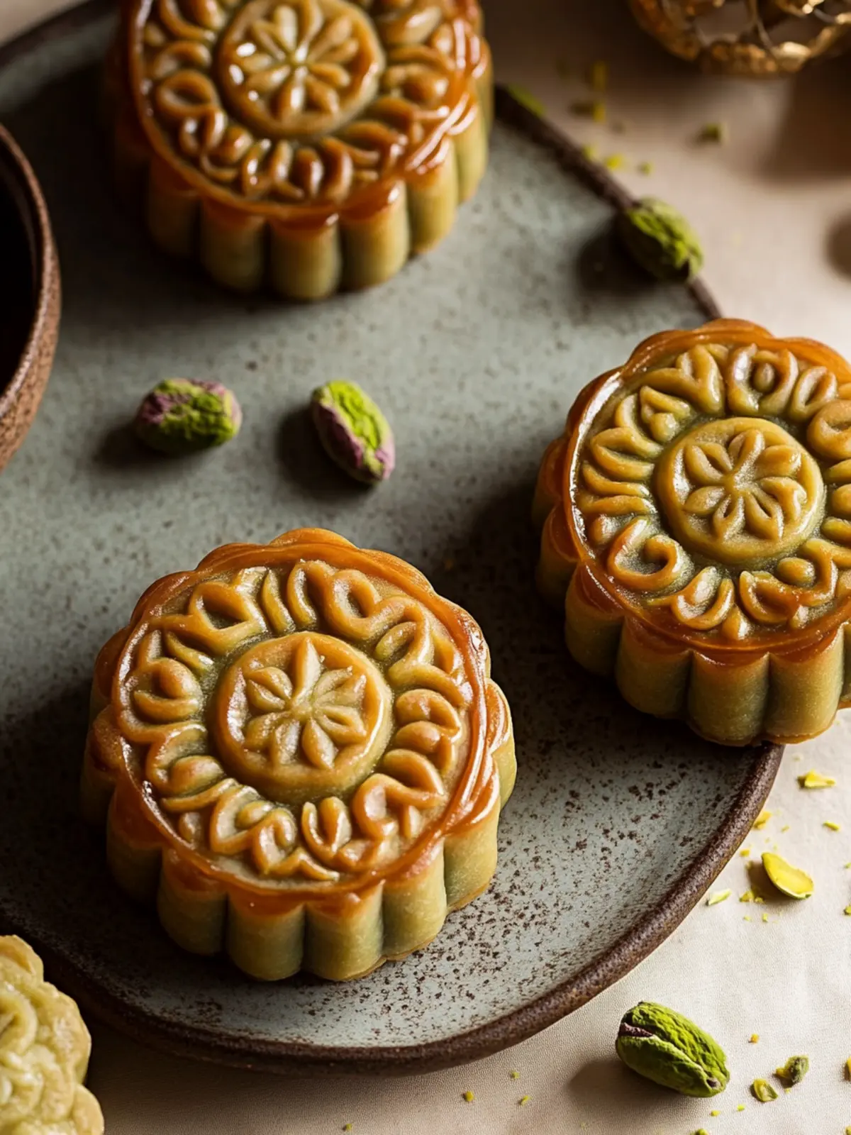 Delicious Honey Pistachio Mooncakes for Lunar New Year Joy 3 Honey Pistachio Mooncakes- Lunar New Year desserts