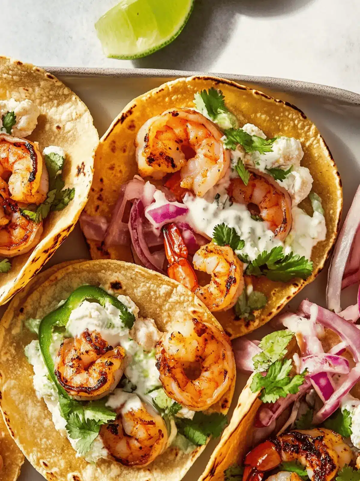 Flavor-Packed Shrimp Tacos with Creamy Jalapeño-Garlic Sauce 4 Shrimp Tacos