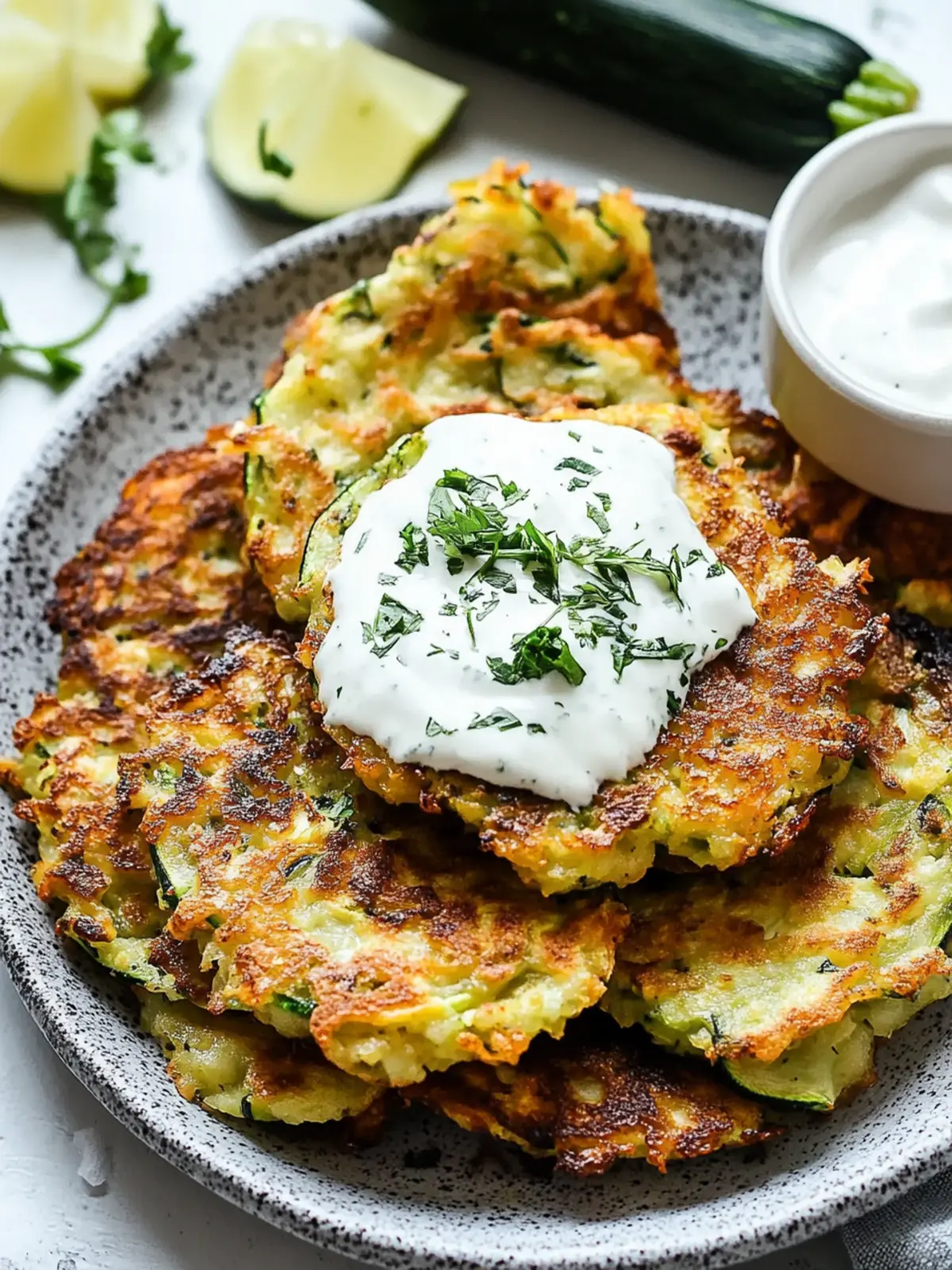Mediterranean-Style Zucchini Fritters with Tzatziki Bliss 2 Mediterranean-Style Zucchini Fritters
