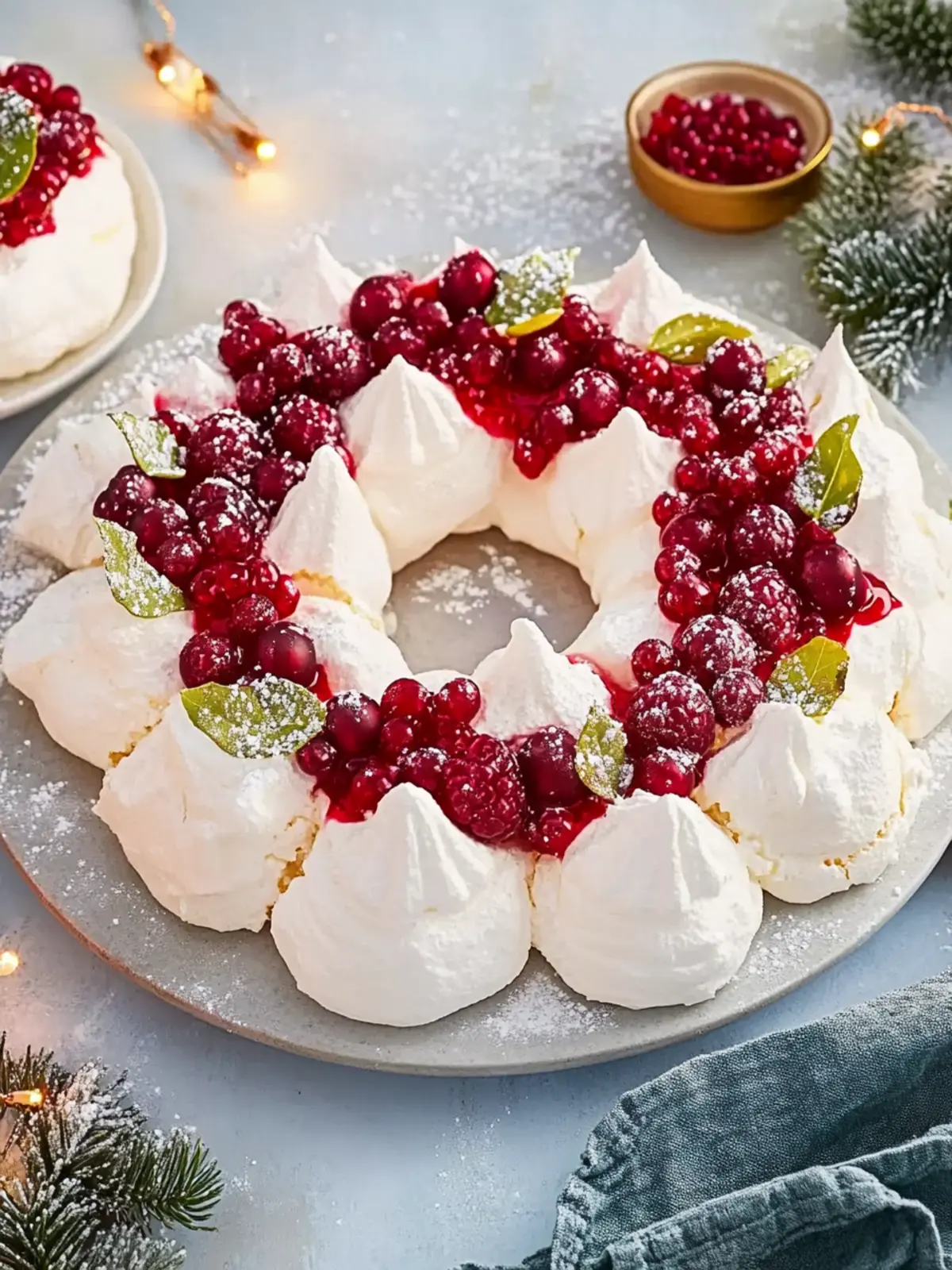 Christmas Pavlova Wreath with Pomegranate Sauce Delight 4 Christmas Pavlova wreath- holiday dessert recipes