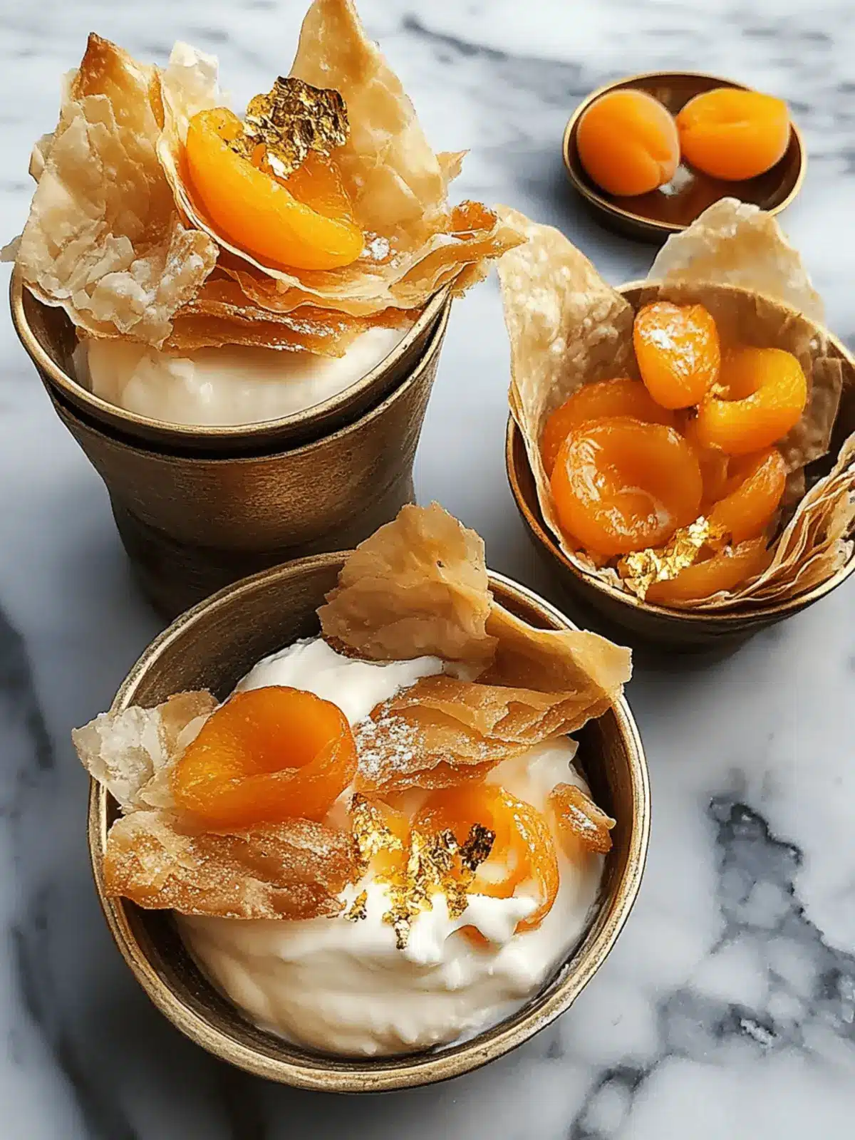 Yoghurt Cream with Sticky Apricots and Crispy Filo Magic 2 Yoghurt cream with sticky apricots and filo wafer