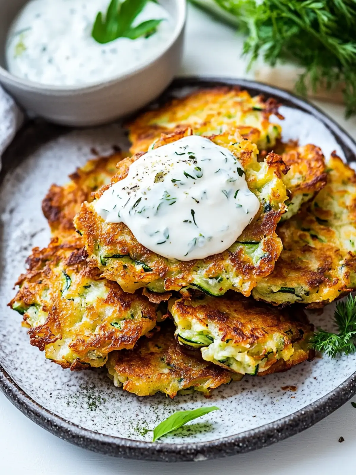 Mediterranean-Style Zucchini Fritters with Tzatziki Bliss 4 Mediterranean-Style Zucchini Fritters