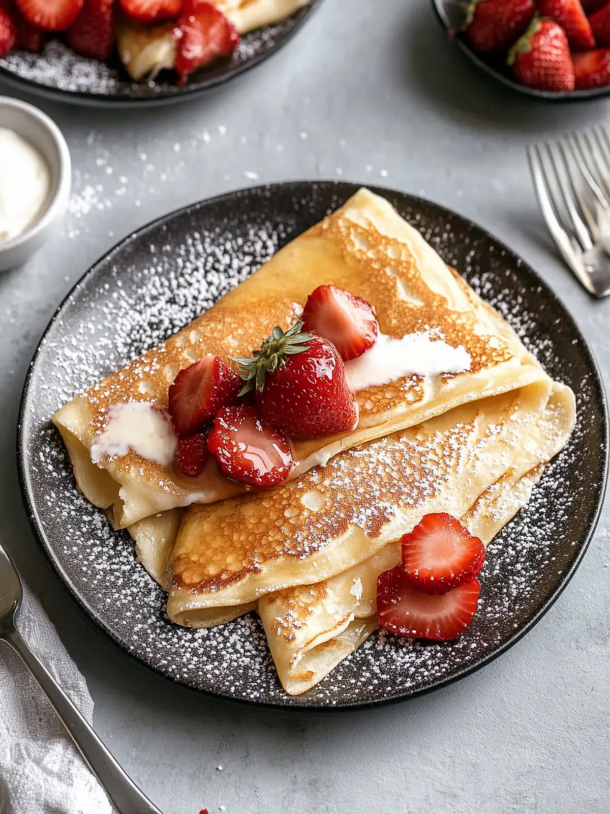 Delicious Strawberry Crepes with Cream: Café Vibes at Home 3 Strawberry Crepes