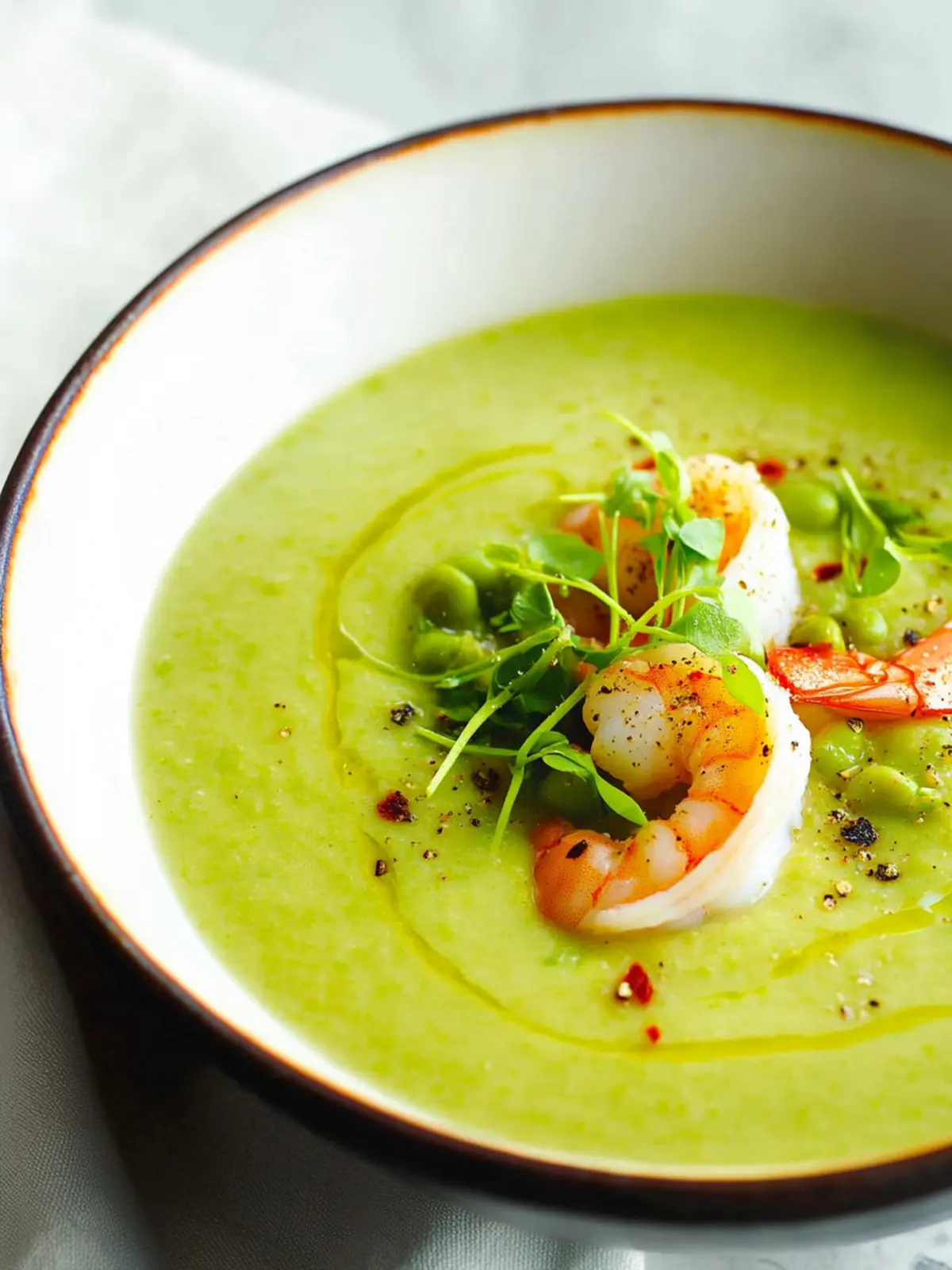 Chilled Pea Soup Recipe with Shrimp for a Refreshing Summer Bite 4 Chilled Pea Soup Recipe with Shrimp