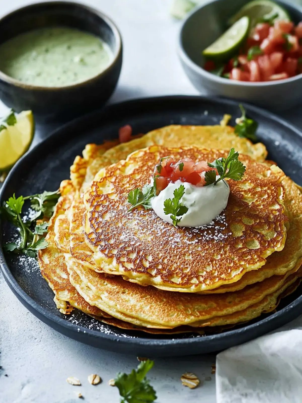 Delicious Indian Pancakes Oats Chilla with Fresh Raita Delight 2 Indian pancakes (oats chilla)