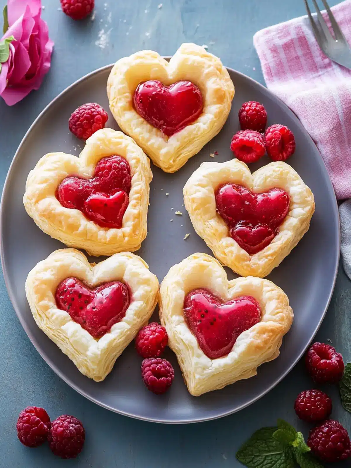 Puff Pastry Berry Hearts: Sweet Heart Shaped Valentine Treats 4 Puff Pastry Berry Hearts- Heart Shape valentine's day snacks