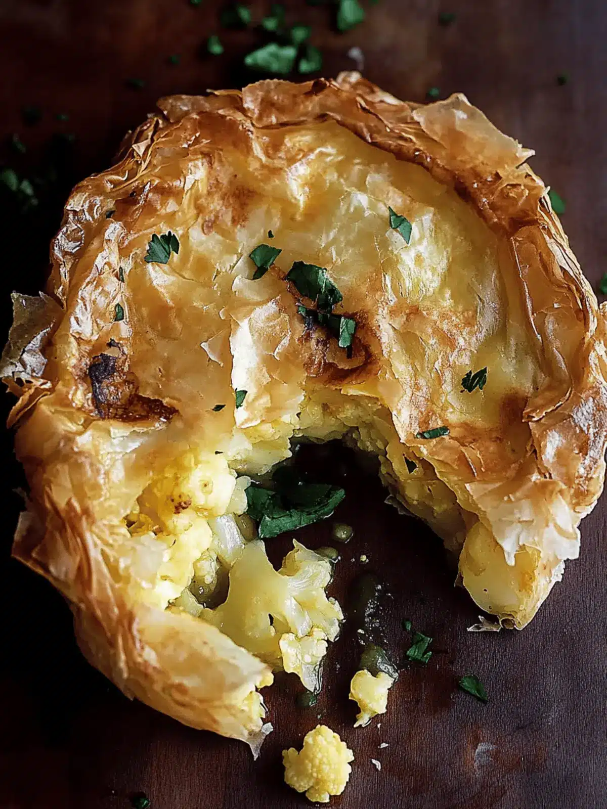 Cheesy Curried Cauliflower Filo Pie for Cozy Nights 2 Curried cauliflower and cheese filo pie