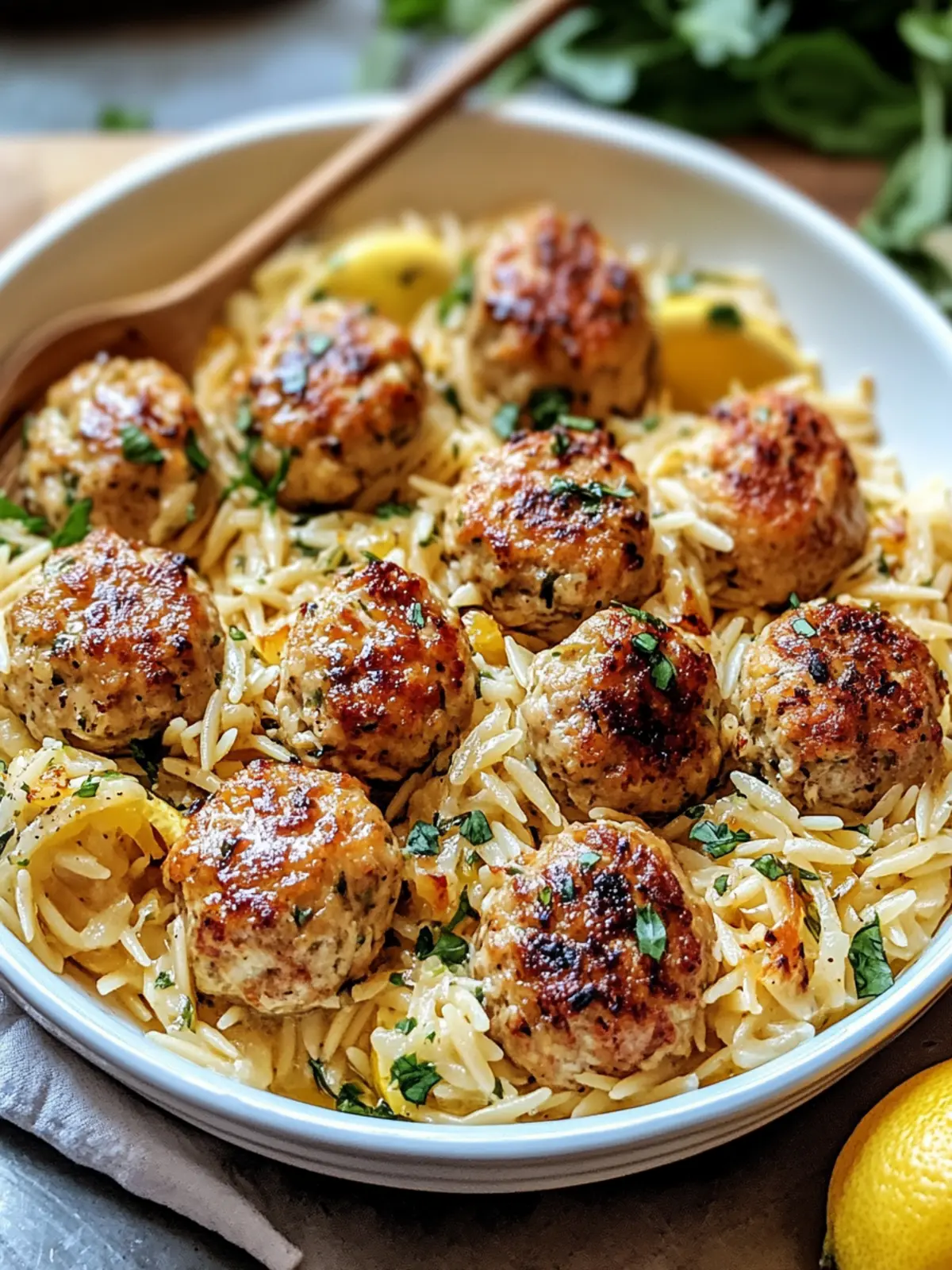 Zesty Greek Chicken Meatballs with Lemon Orzo Delight 3 Greek Chicken Meatballs with Lemon Orzo