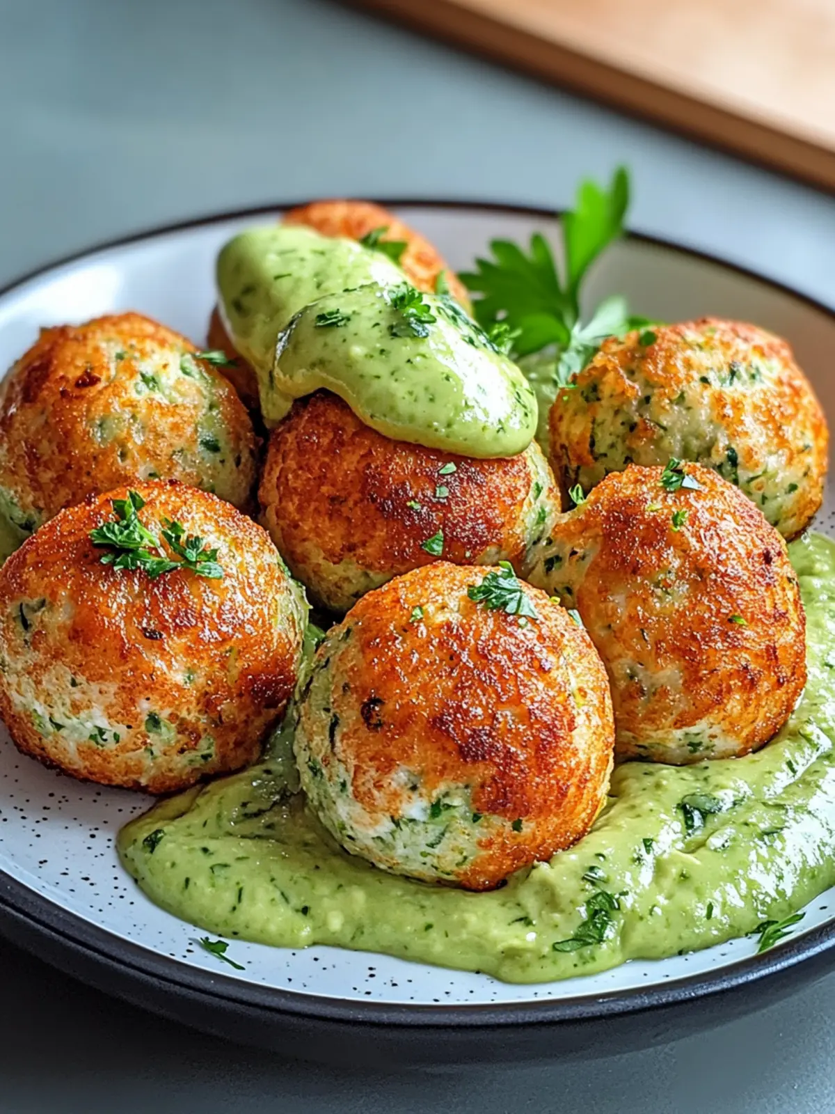Savory Salmon Balls with Creamy Avocado Sauce Delight 3 Salmon Balls with Creamy Avocado Sauce