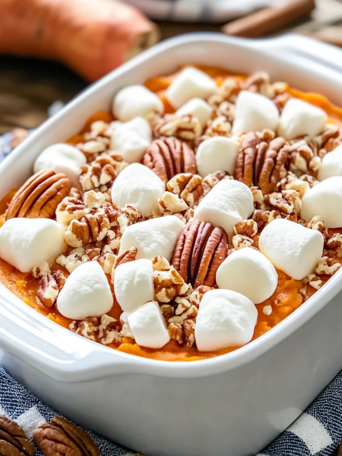 Sweet Potato Casserole with Marshmallows & Pecans Magic 3 Sweet Potato Casserole with Marshmallows & Pecans