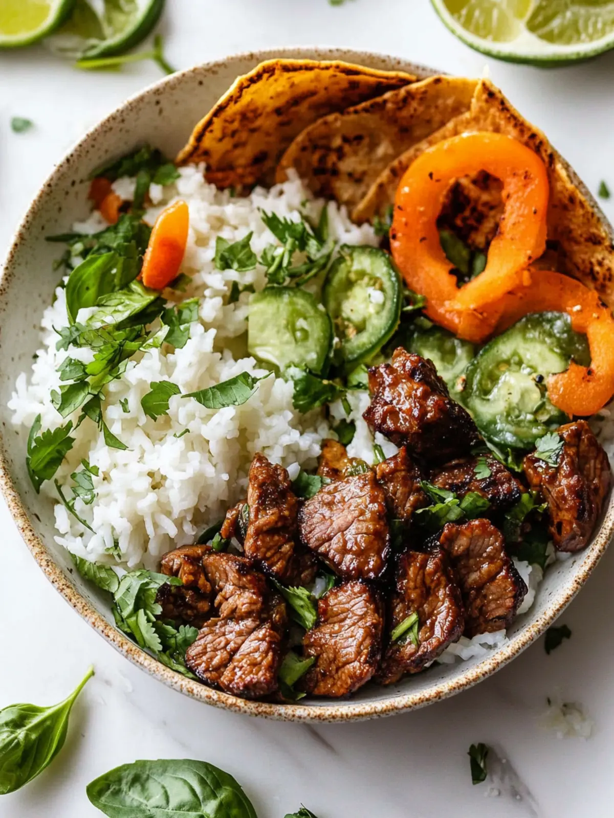 Savory Thai Basil Beef Bowls with Creamy Coconut Rice 2 Thai Basil Beef Bowls (With Coconut Rice)