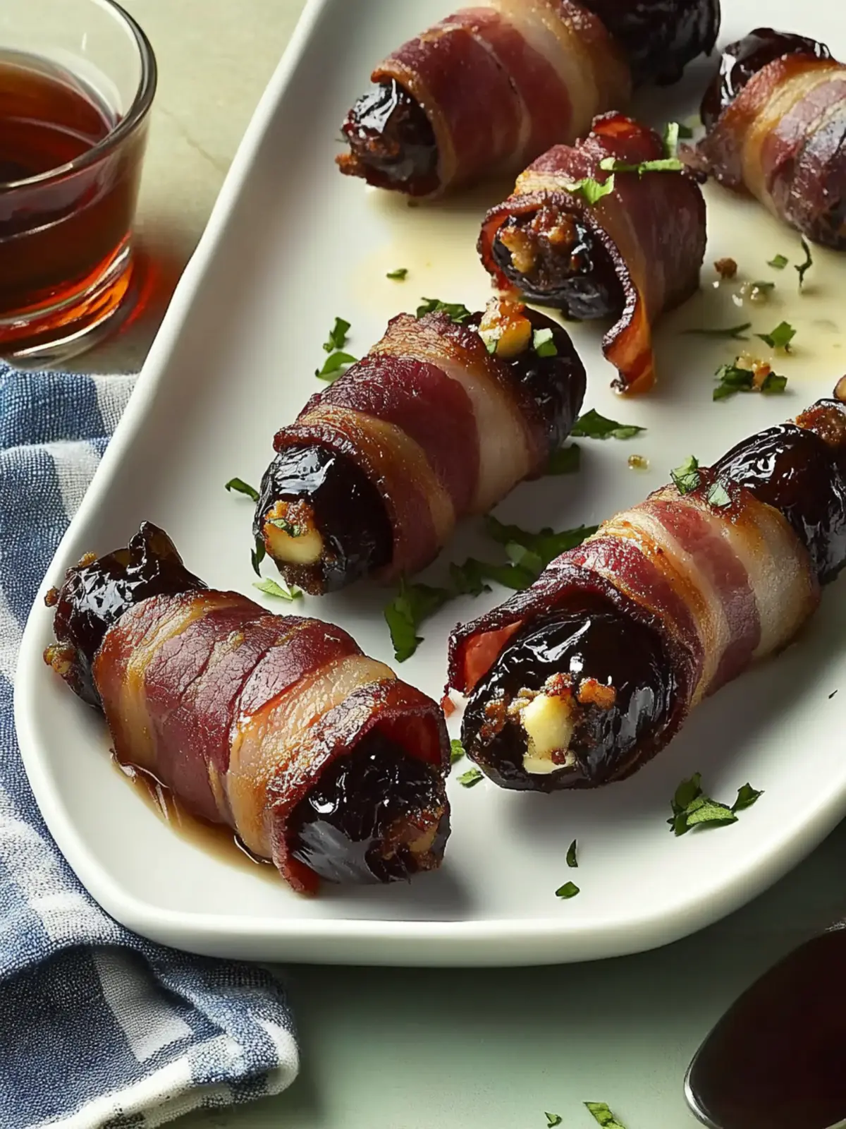 Bacon-Wrapped Dates Stuffed with Manchego: Perfect New Year Appetizers 2 Dates Wrapped in Bacon & Stuffed with Manchego- New Year appetizers