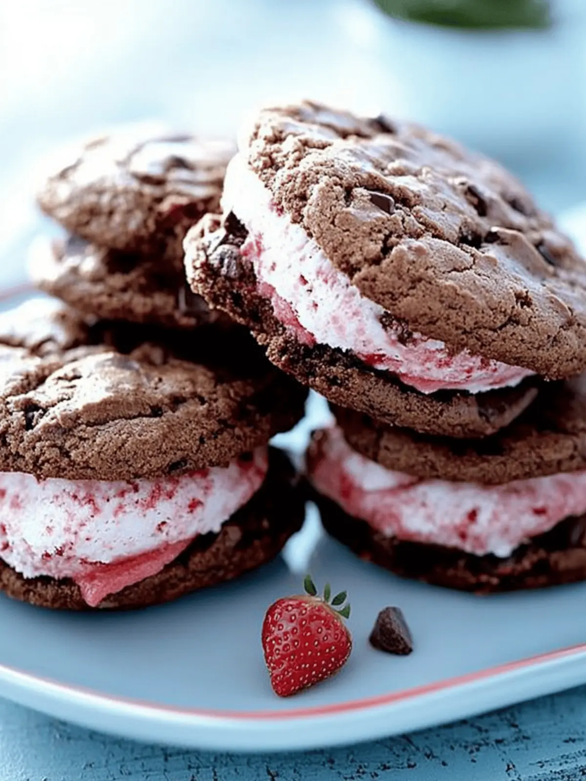Decadent Chocolate-Chocolate Chip & Strawberry Gelato Sandwiches 3 Chocolate-Chocolate Chip Cookie and Strawberry Gelato Sandwiches