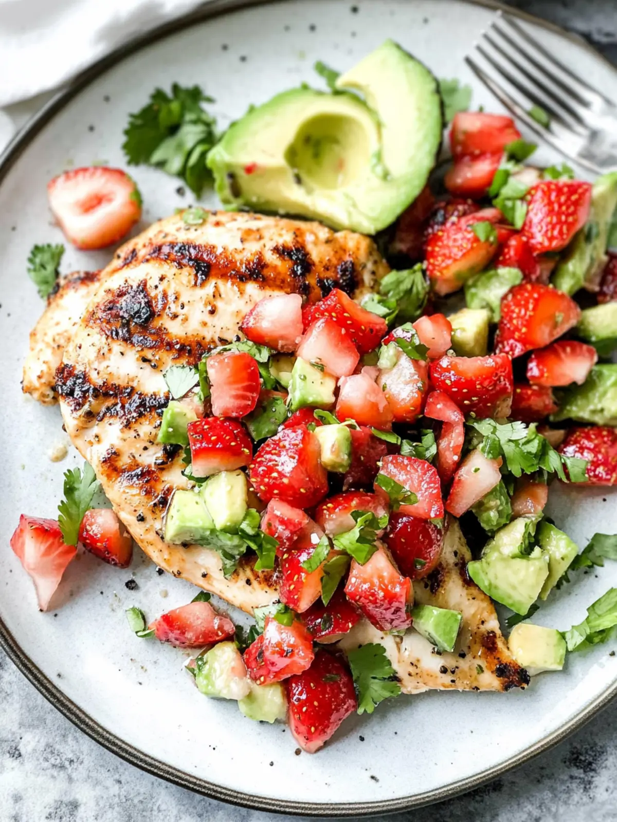 Grilled Chicken Breast with Strawberry Avocado Salsa Delight 4 Grilled Chicken Breast with Strawberry Avocado Salsa