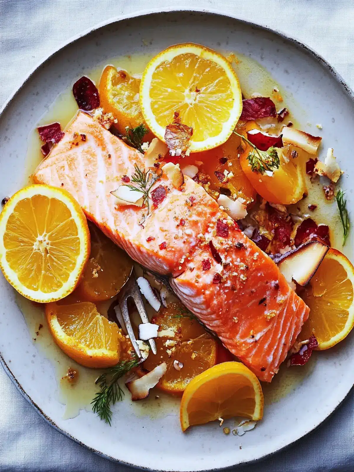 Roast Salmon With Citrus and Coconut-Chile Crunch Delight 2 Roast Salmon With Citrus and Coconut-Chile Crunch